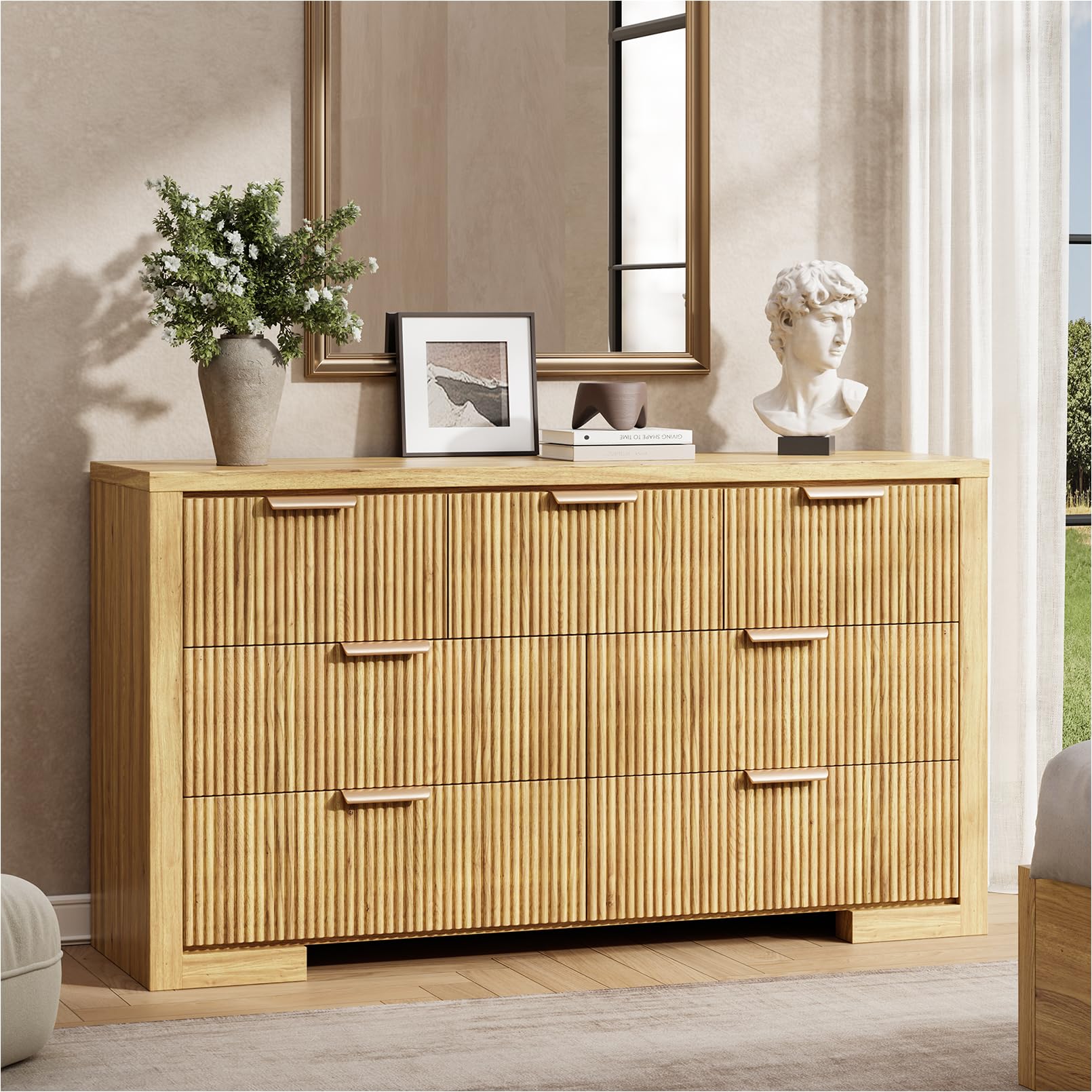 Fluted 7 Drawer Dresser with Gold Handles