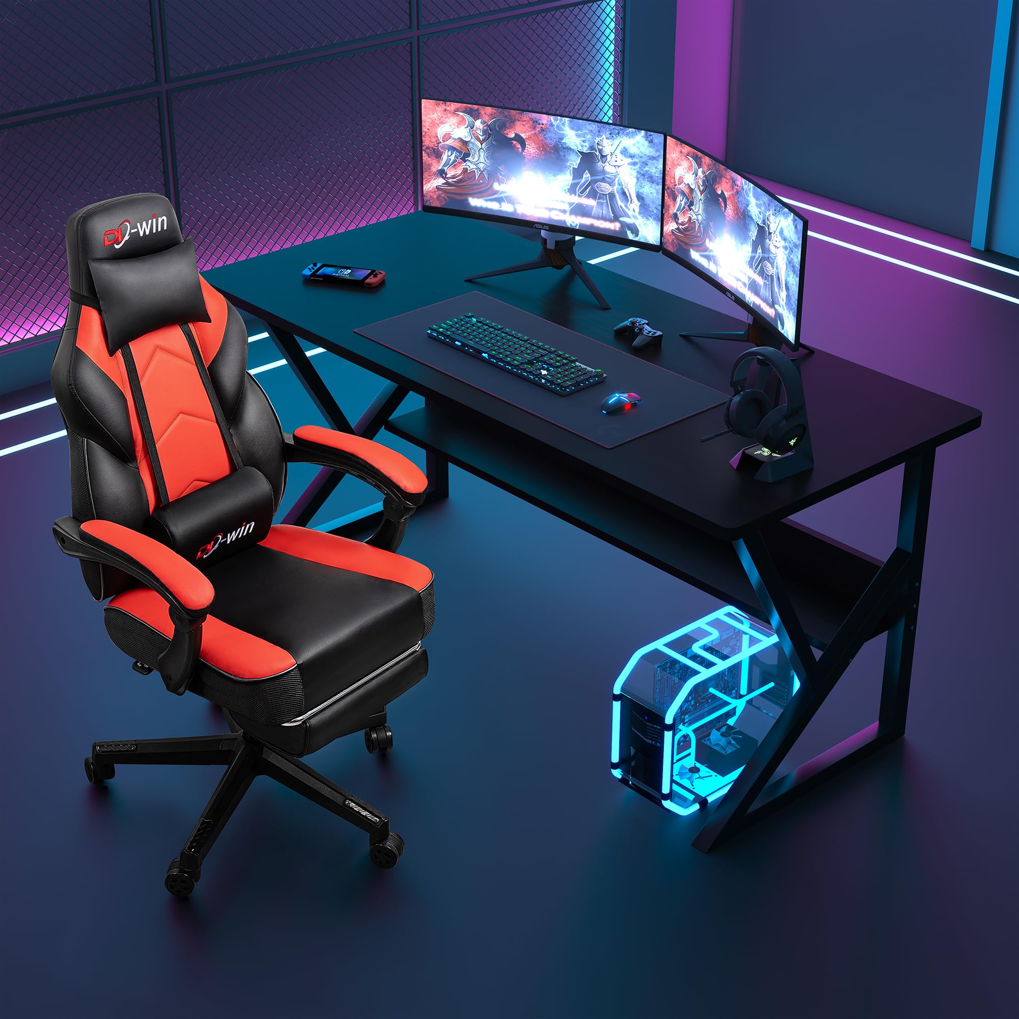 Ergonomic Gaming Chair with Footrest