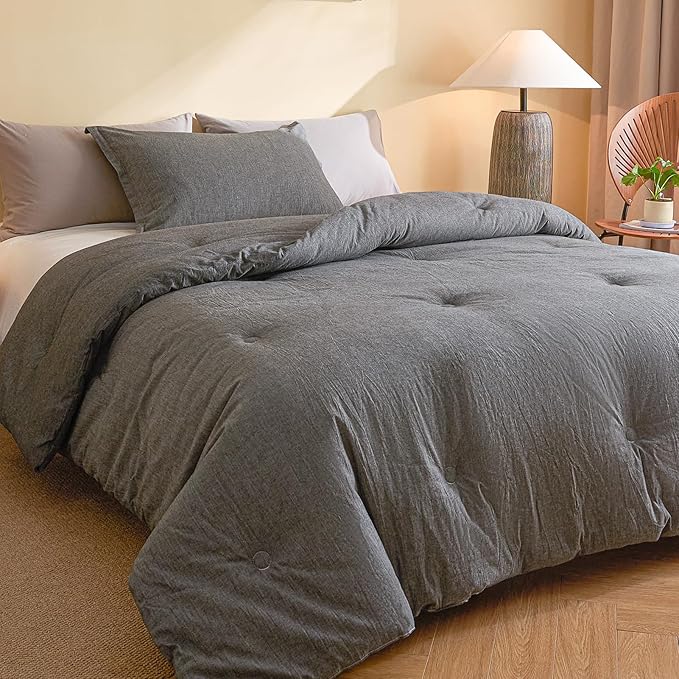 3-Piece Queen Cotton Comforter Set Grey White Plaid