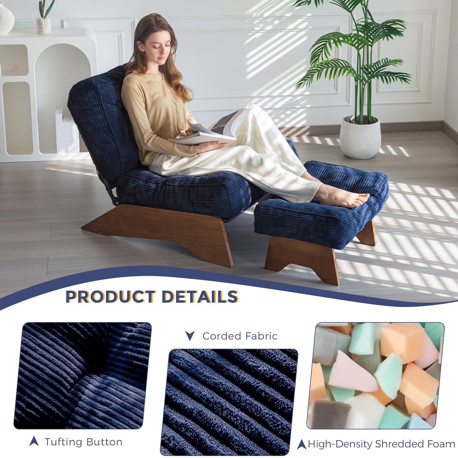 Adjustable Backrest Accent Chair with Ottoman