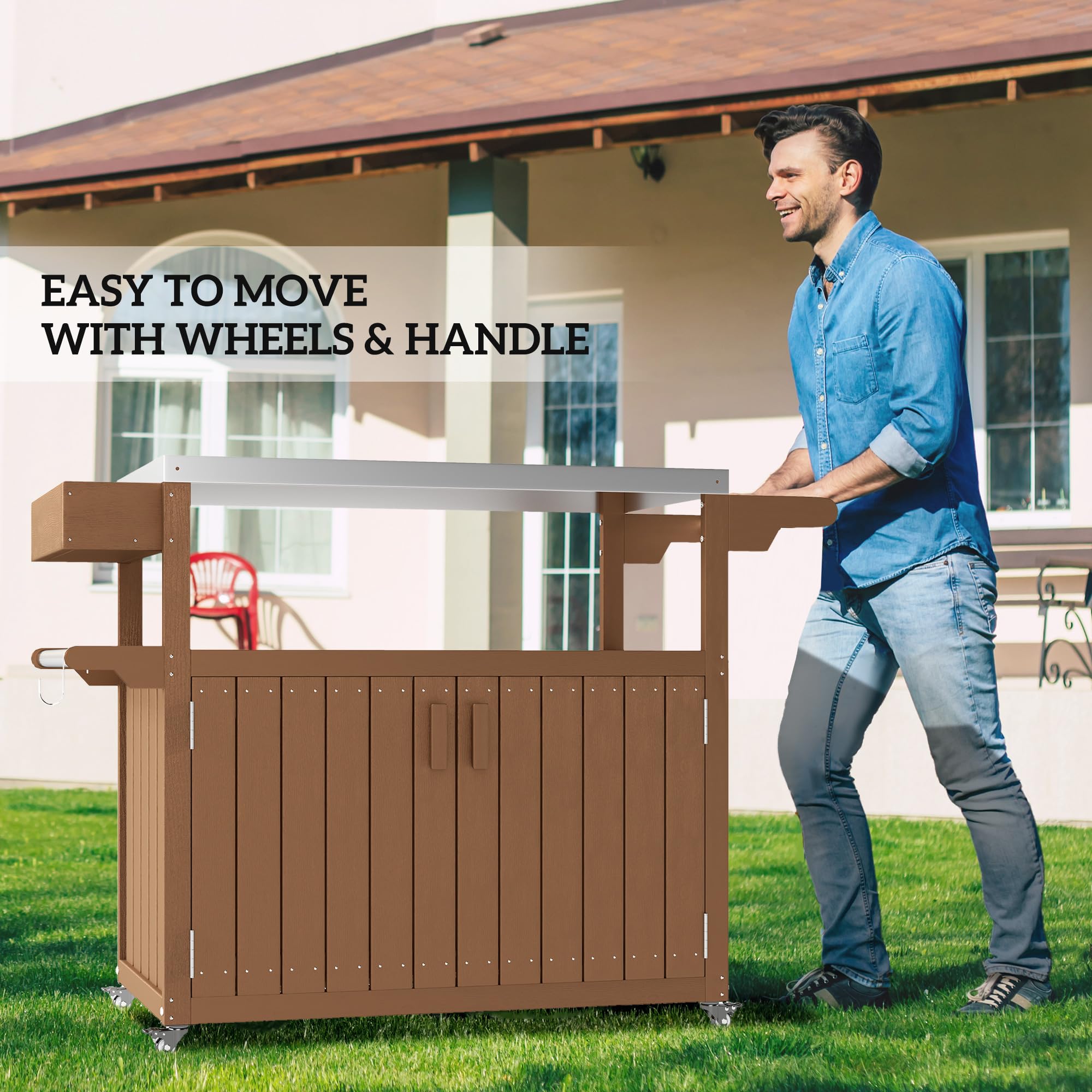 Outdoor Bar Cart with Storage Cabinet