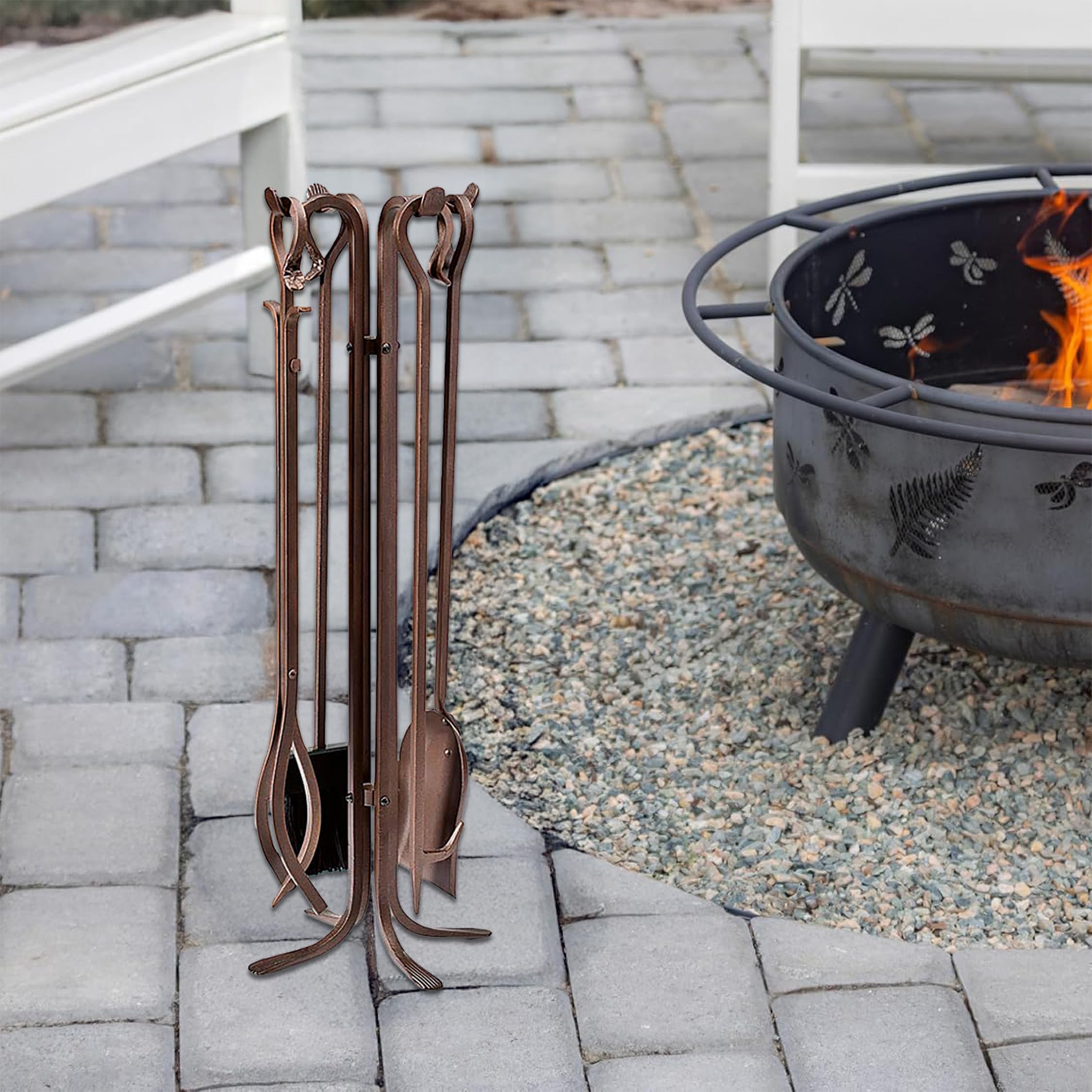 5-Piece Fireplace Tool Set Bronze 27.5"