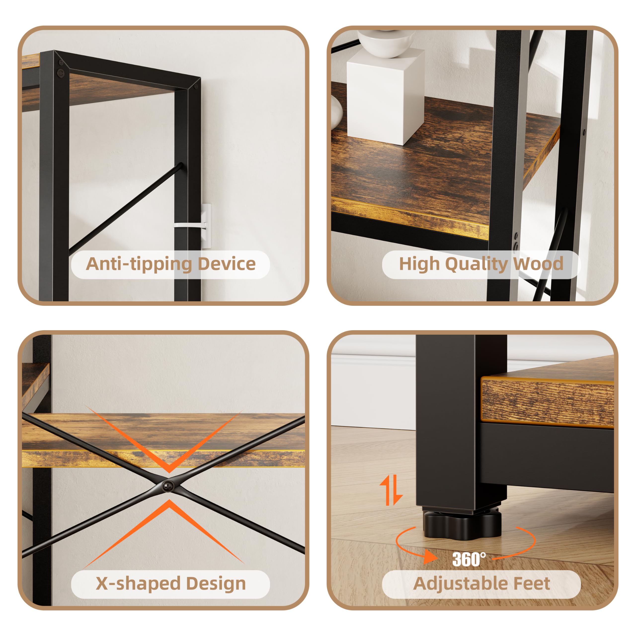 5-Tier Corner Bookshelf L-Shaped Storage Rack