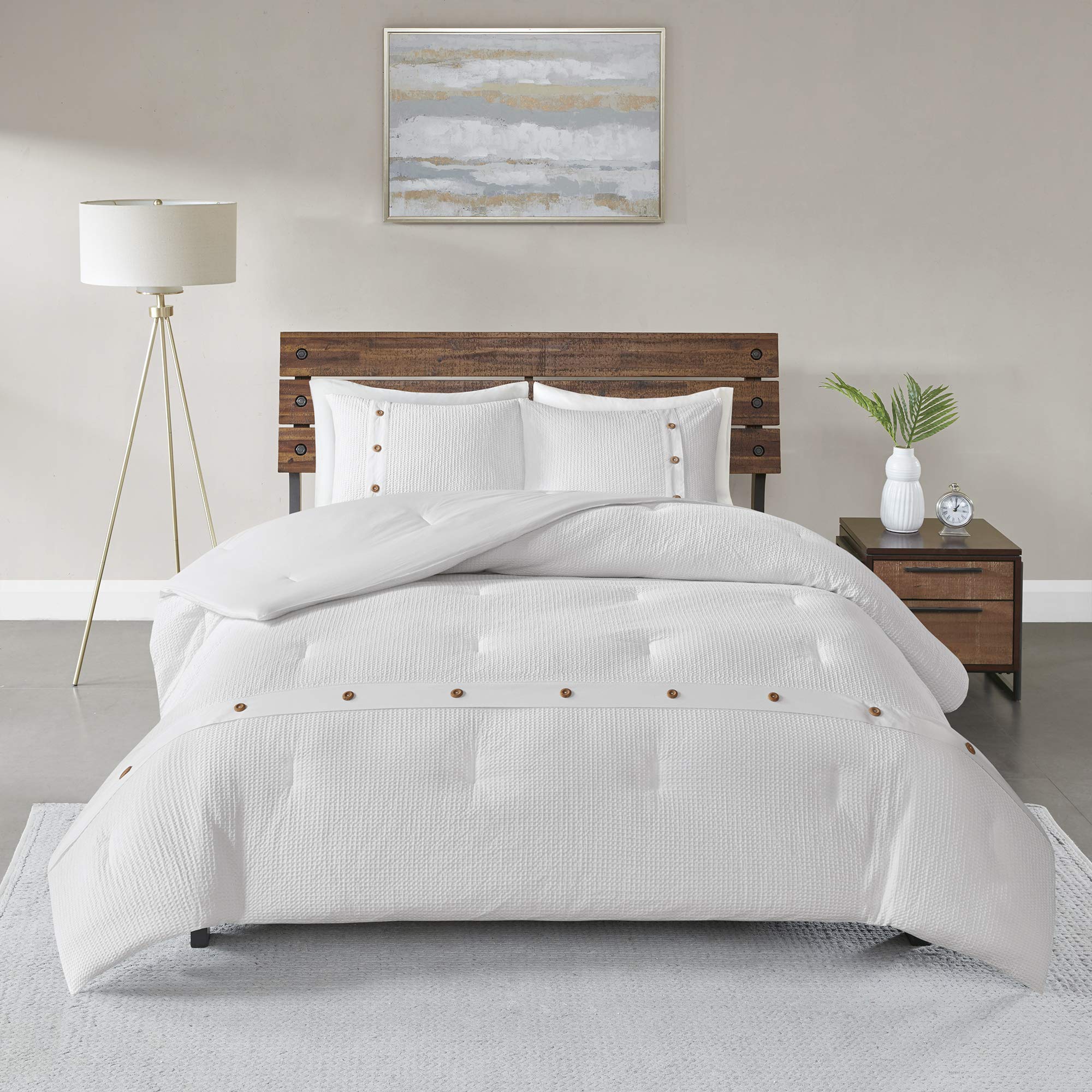 Cotton Waffle Weave Comforter Set King 3 Piece White
