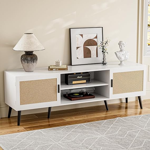 TV Stand for TVs up to 65 with Rattan Door and Storage