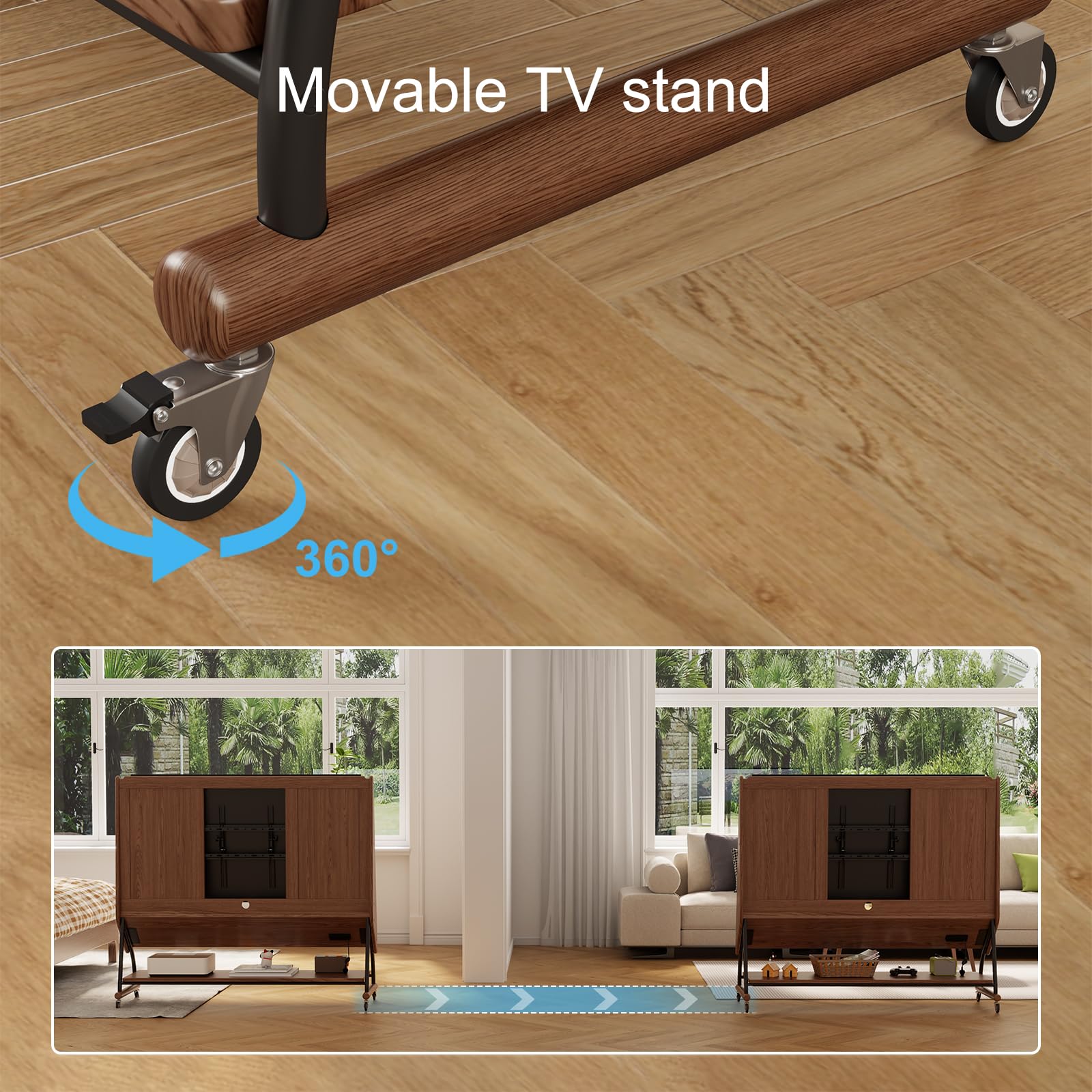 Rolling TV Stand with Wheels 40-60 Inch Height Adjustable