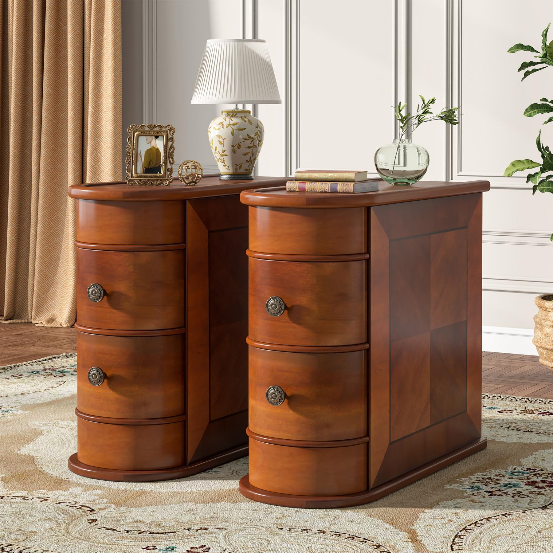 2-Drawer Wood End Table with Arc Design