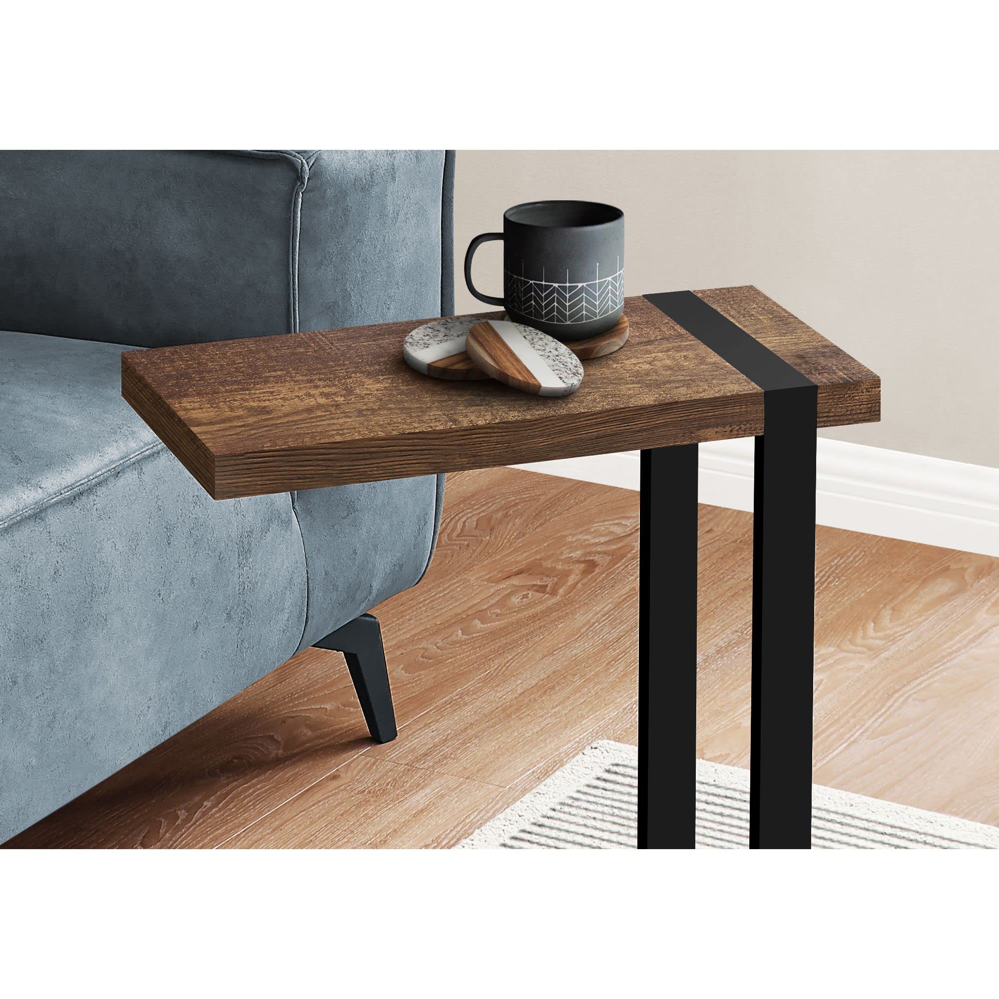 C-Shaped Accent Table Brown Reclaimed Wood-Look Black Metal