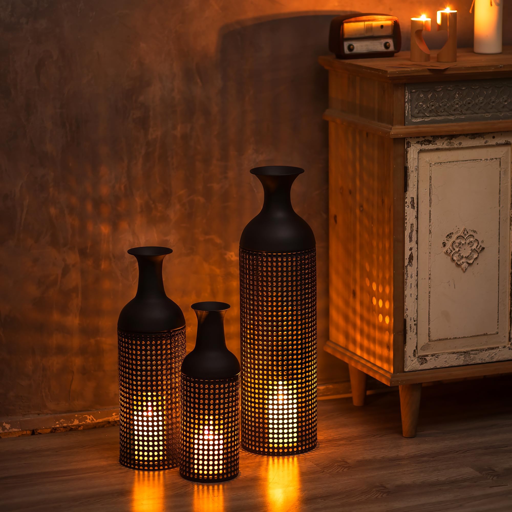 Black Metal Floor Vases Set of 3