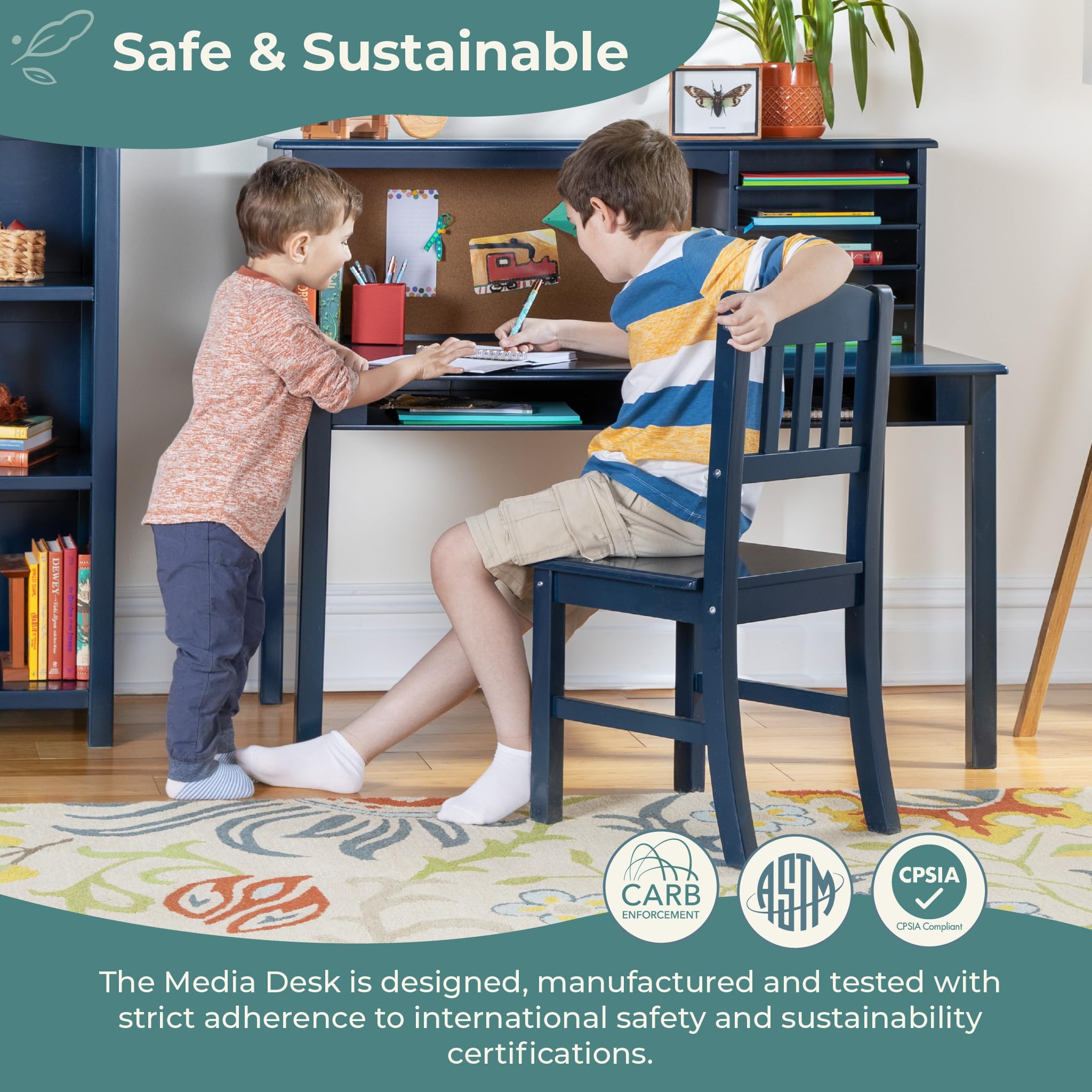 Kids Media Desk and Chair Set with Storage