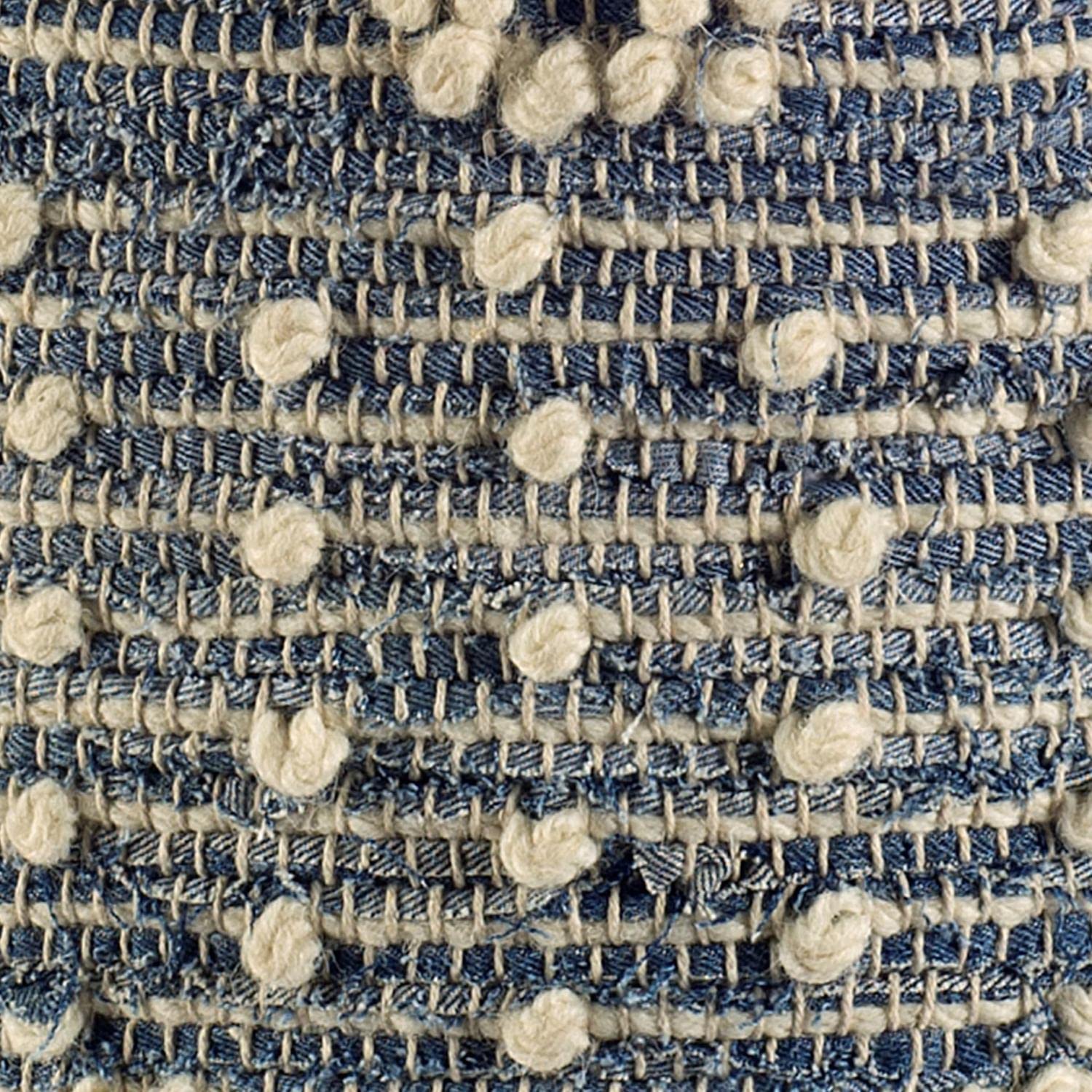 Handwoven Wool Square Pouf 16x16x16 Blue Ivory