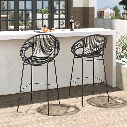 Woven Plastic Wicker Bar Stools Set of 2