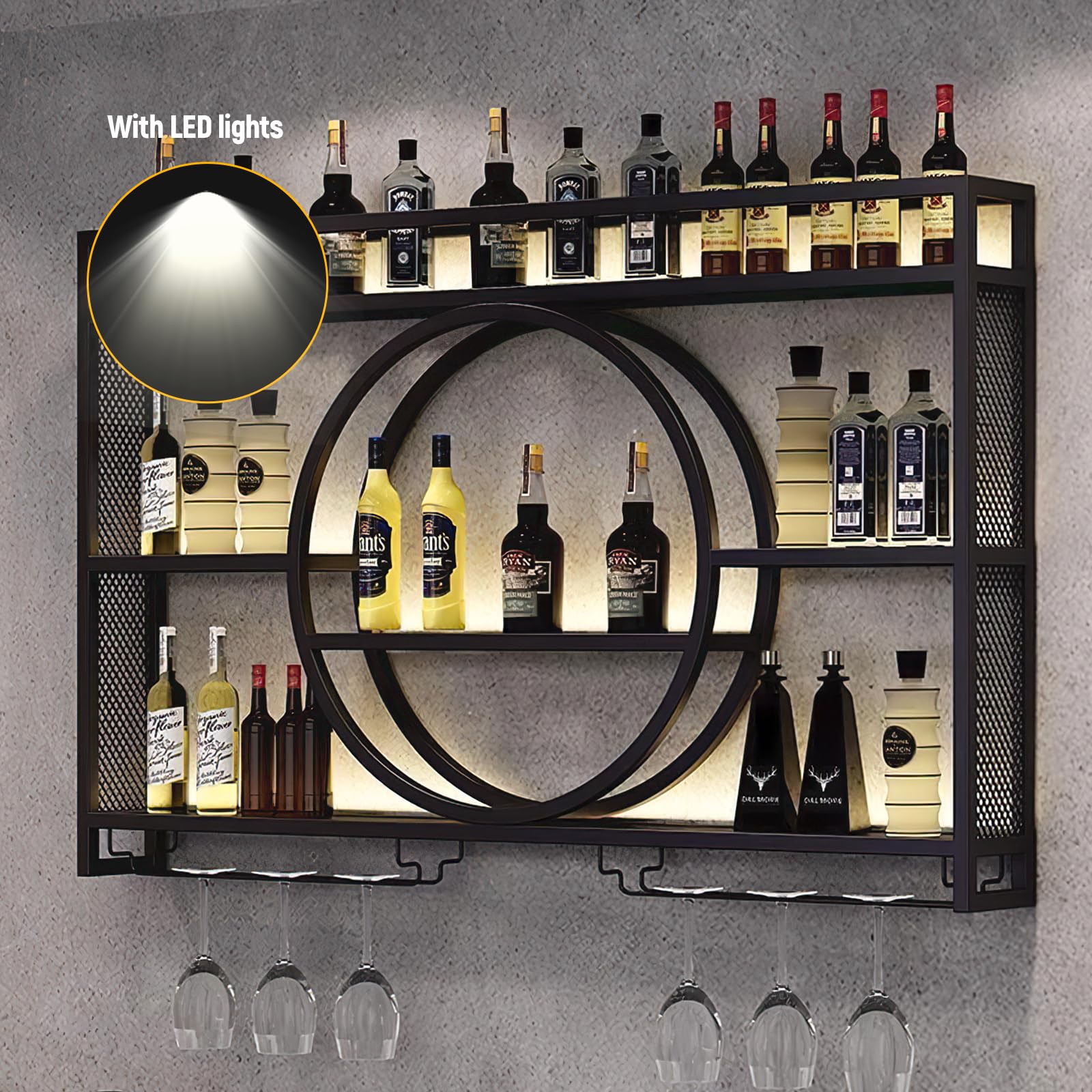 Wall Mounted Wine Rack with LED Light