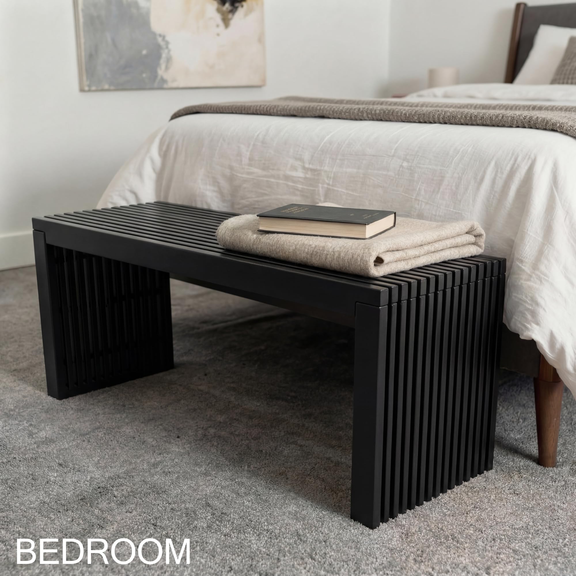 36 Inch Bamboo Bench Waterfall Black