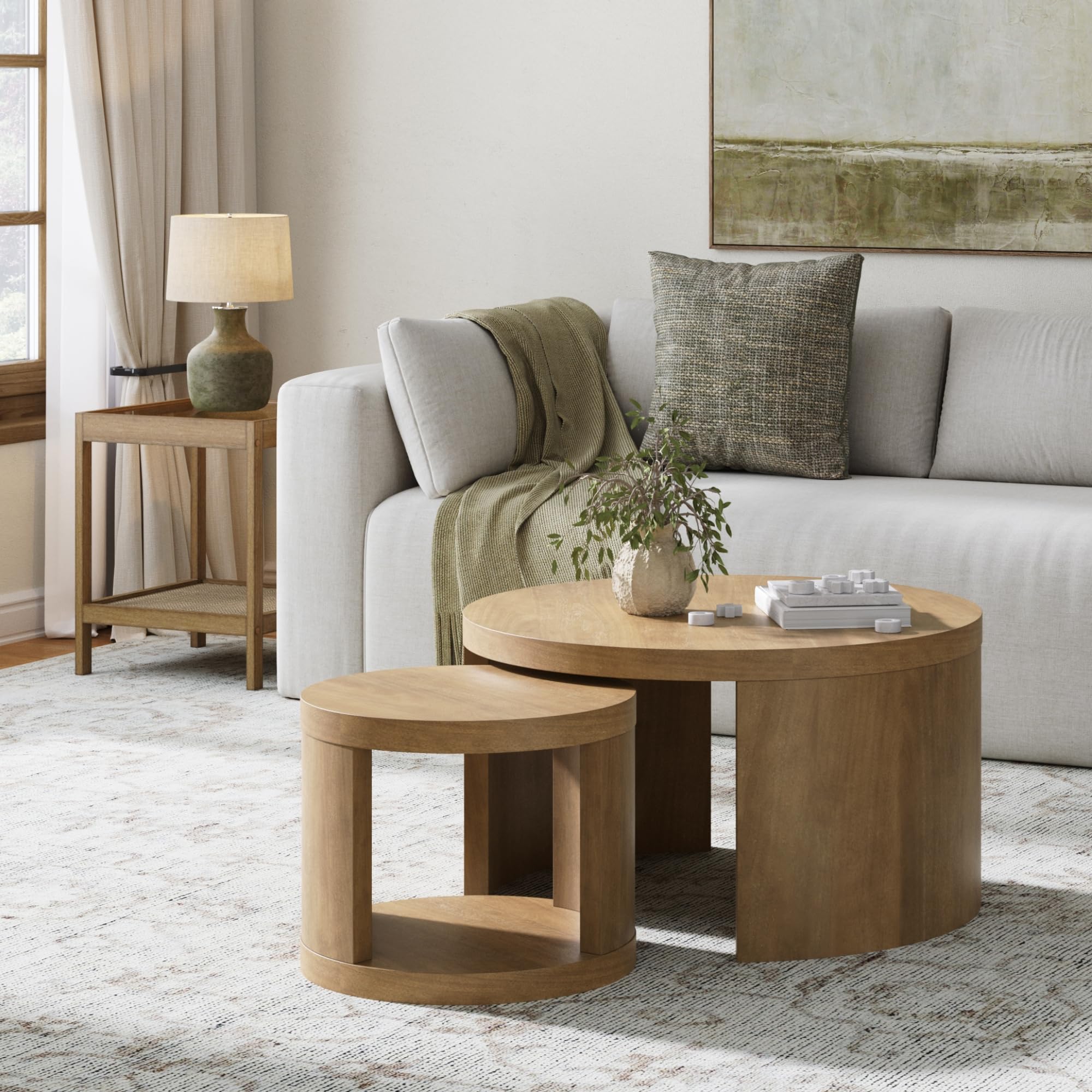 Mid Century Modern 2-Piece Nesting Coffee Table with Storage