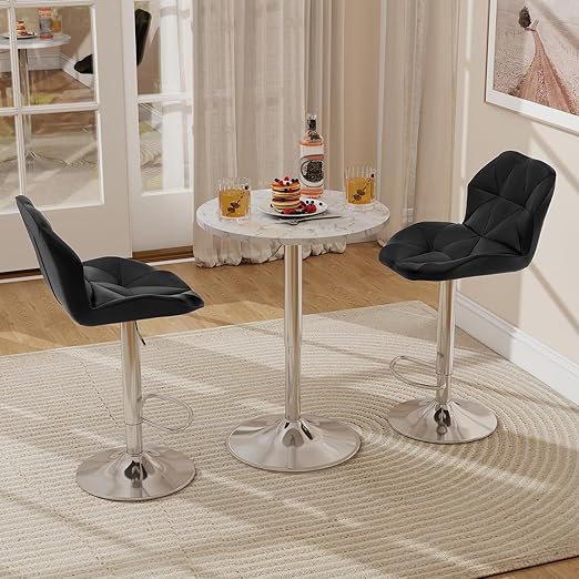 3-Piece Bar Table and Chairs Set - Height Adjustable Round Pub Table with Swivel Barstools