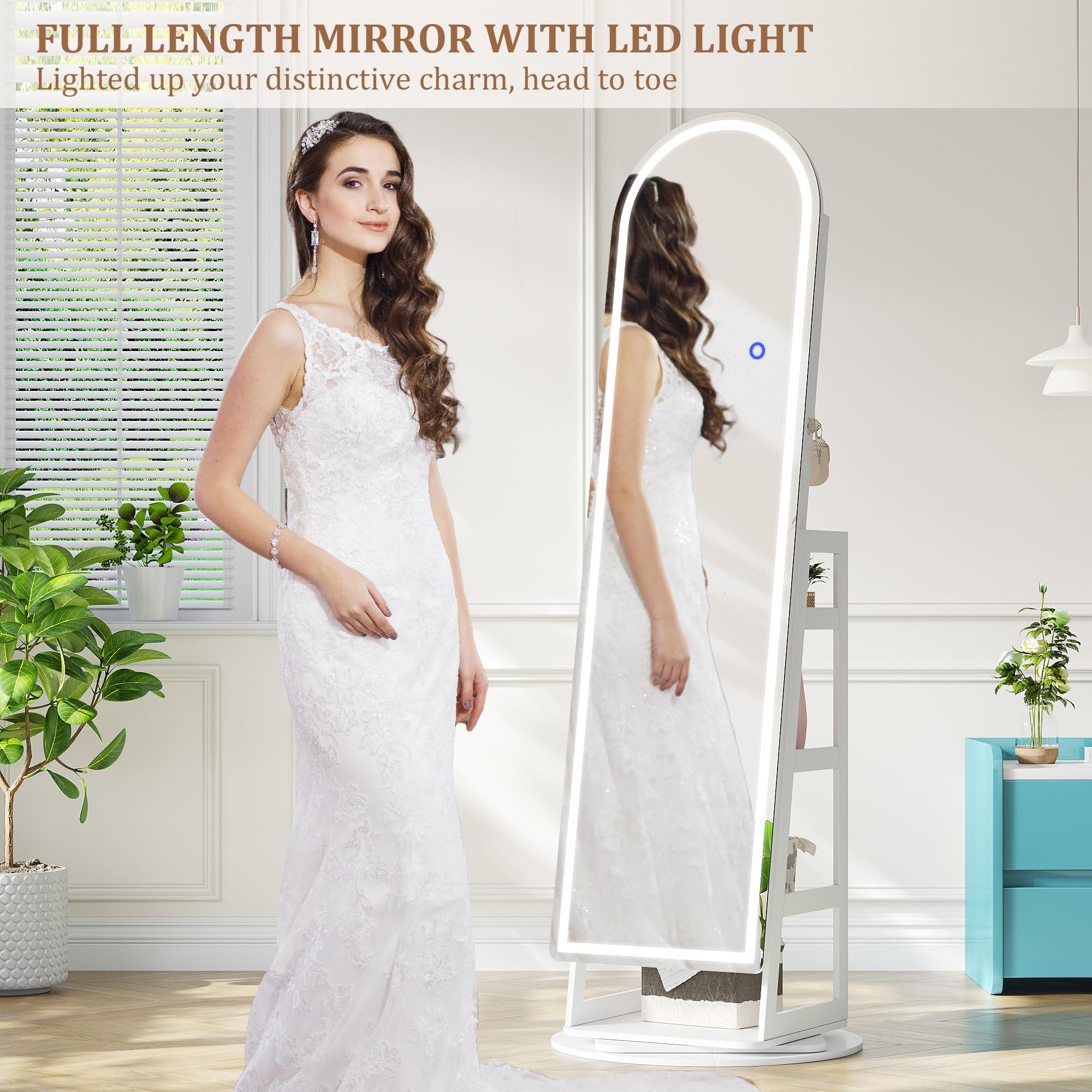 LED Mirror Jewelry Cabinet Standing Lockable Armoire