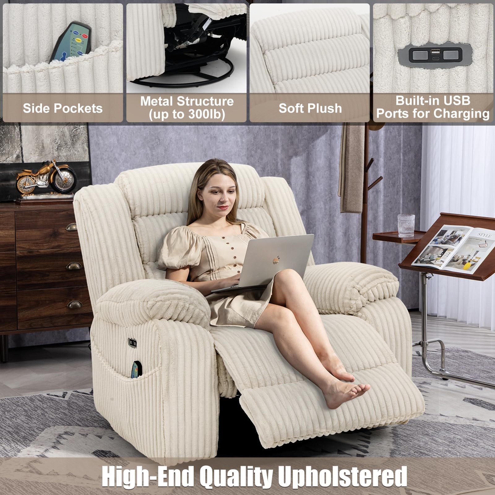 Power Swivel Rocker Recliner with Massage and Heat