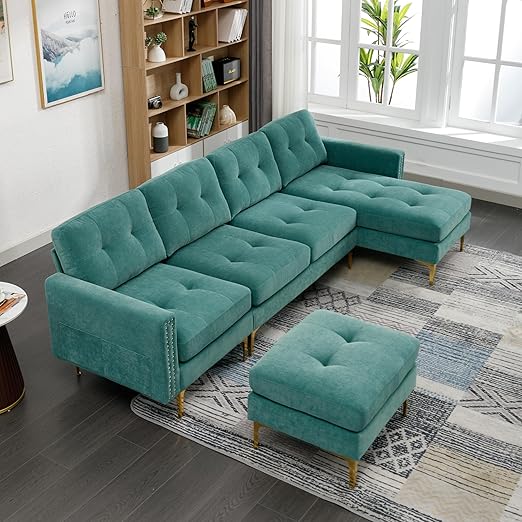 83" Velvet Sectional Sofa with Tufted Upholstery