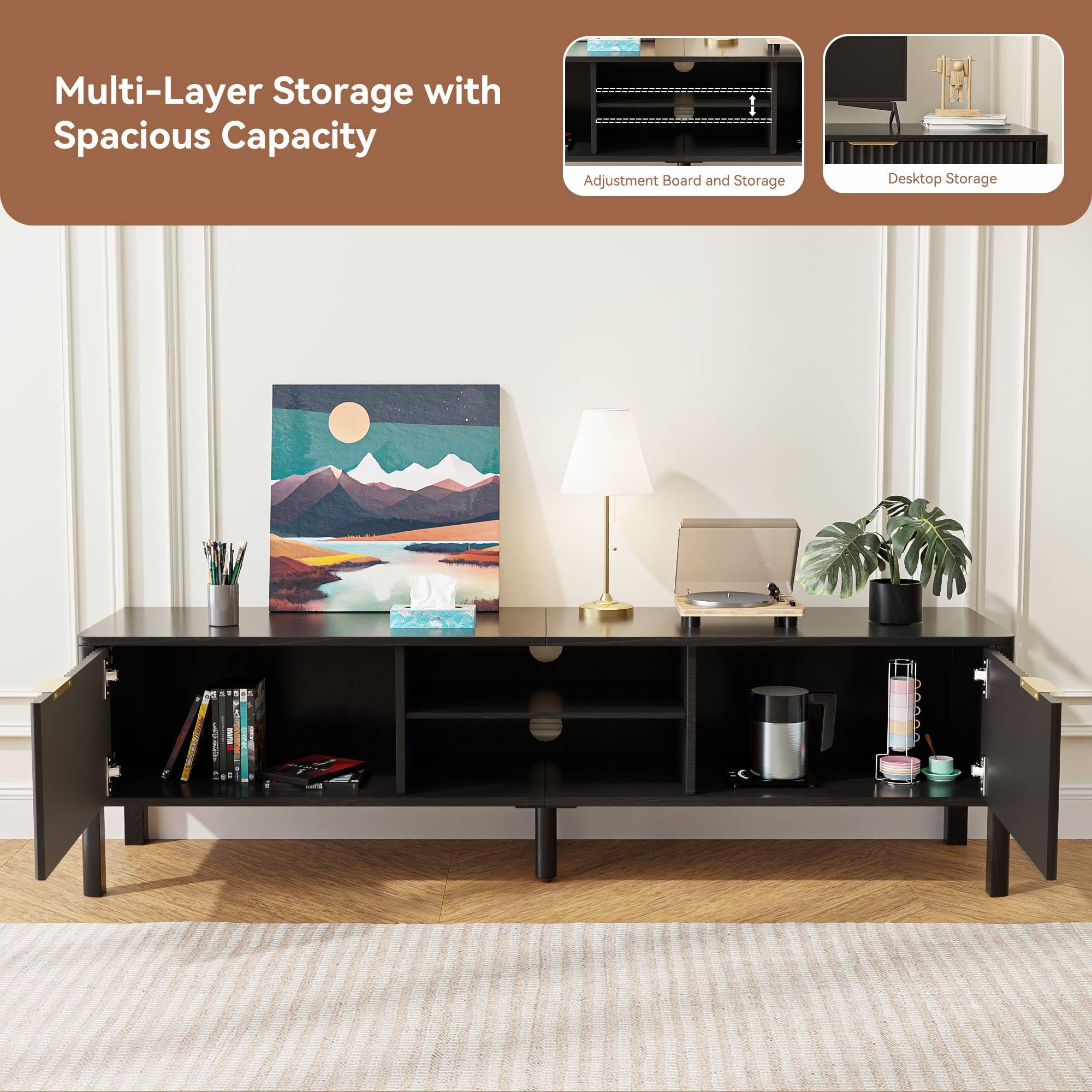 Mid Century Modern TV Stand with Fluted Door Storage