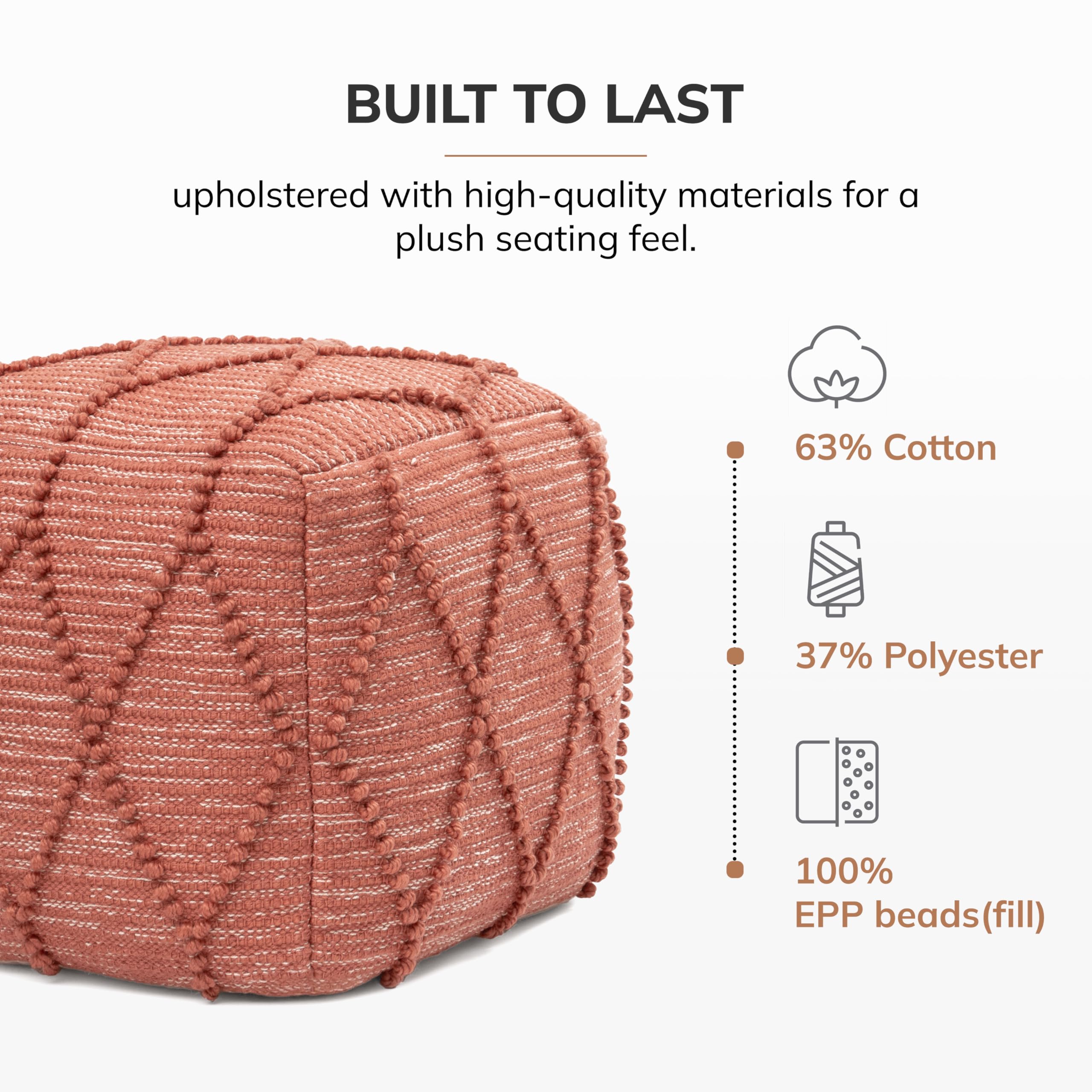 Handcrafted Pouf Ottoman Footrest Terracotta