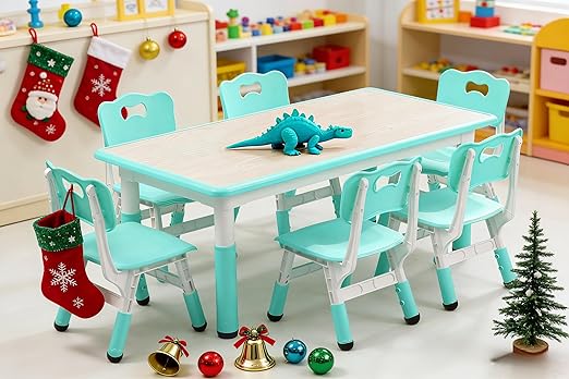 Height Adjustable Kids Table and 6 Chair Set