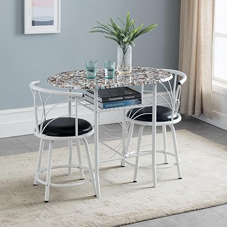 3-Piece Faux Marble Pub Dining Set with Storage