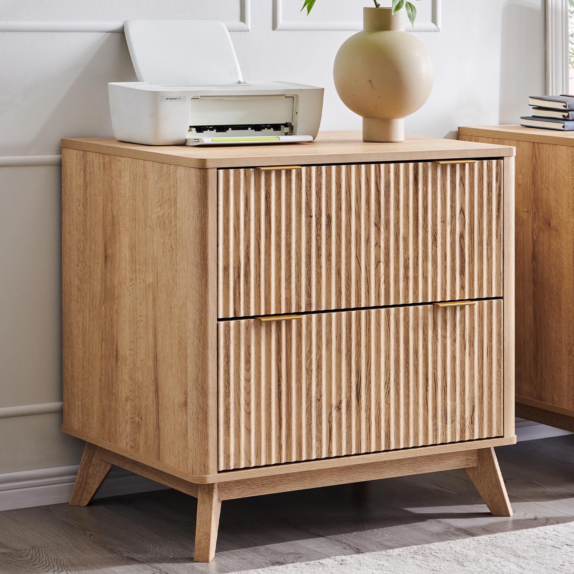 2 Drawer Fluted Lateral File Cabinet with Printer Stand