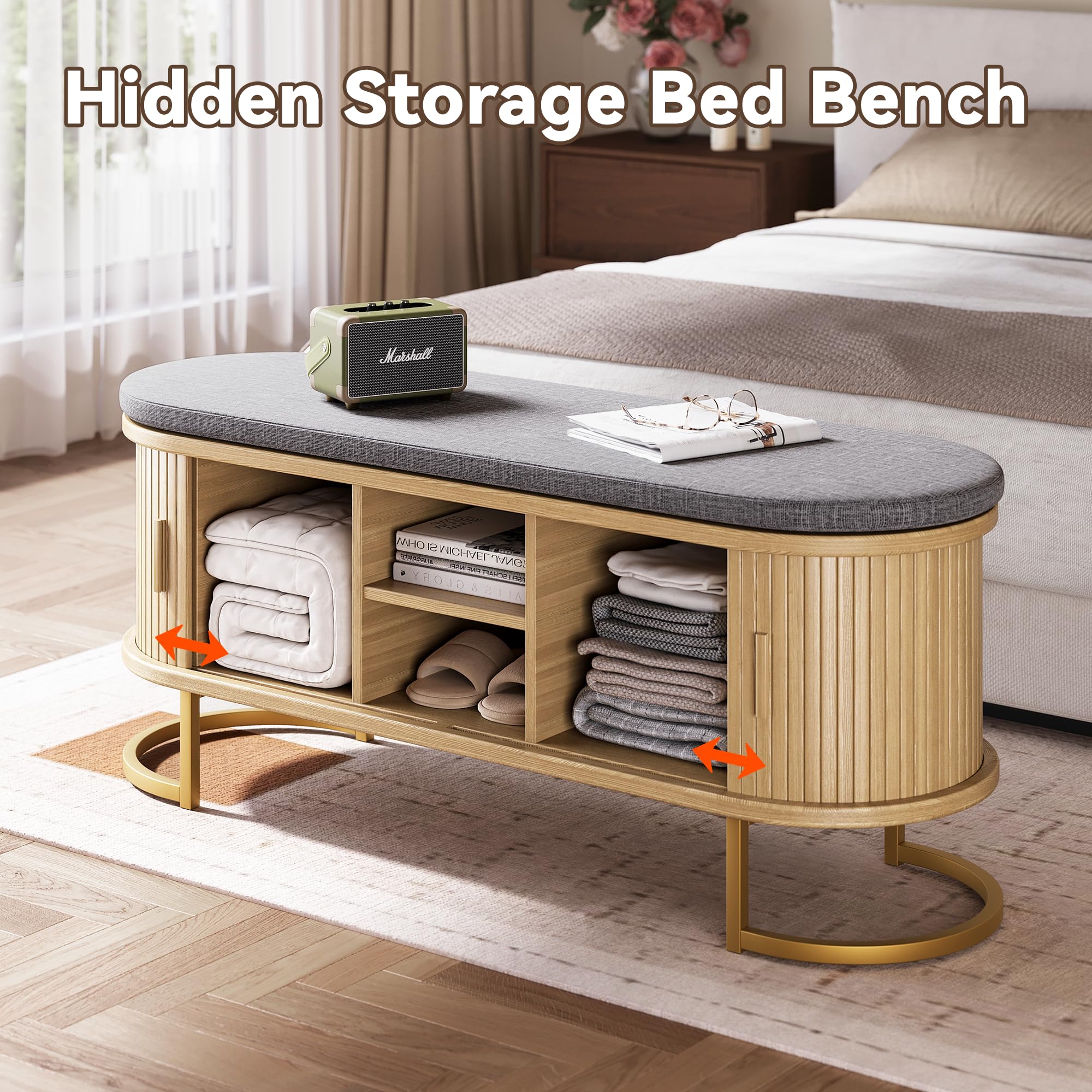 47.2" Entryway Storage Bench with Sliding Door