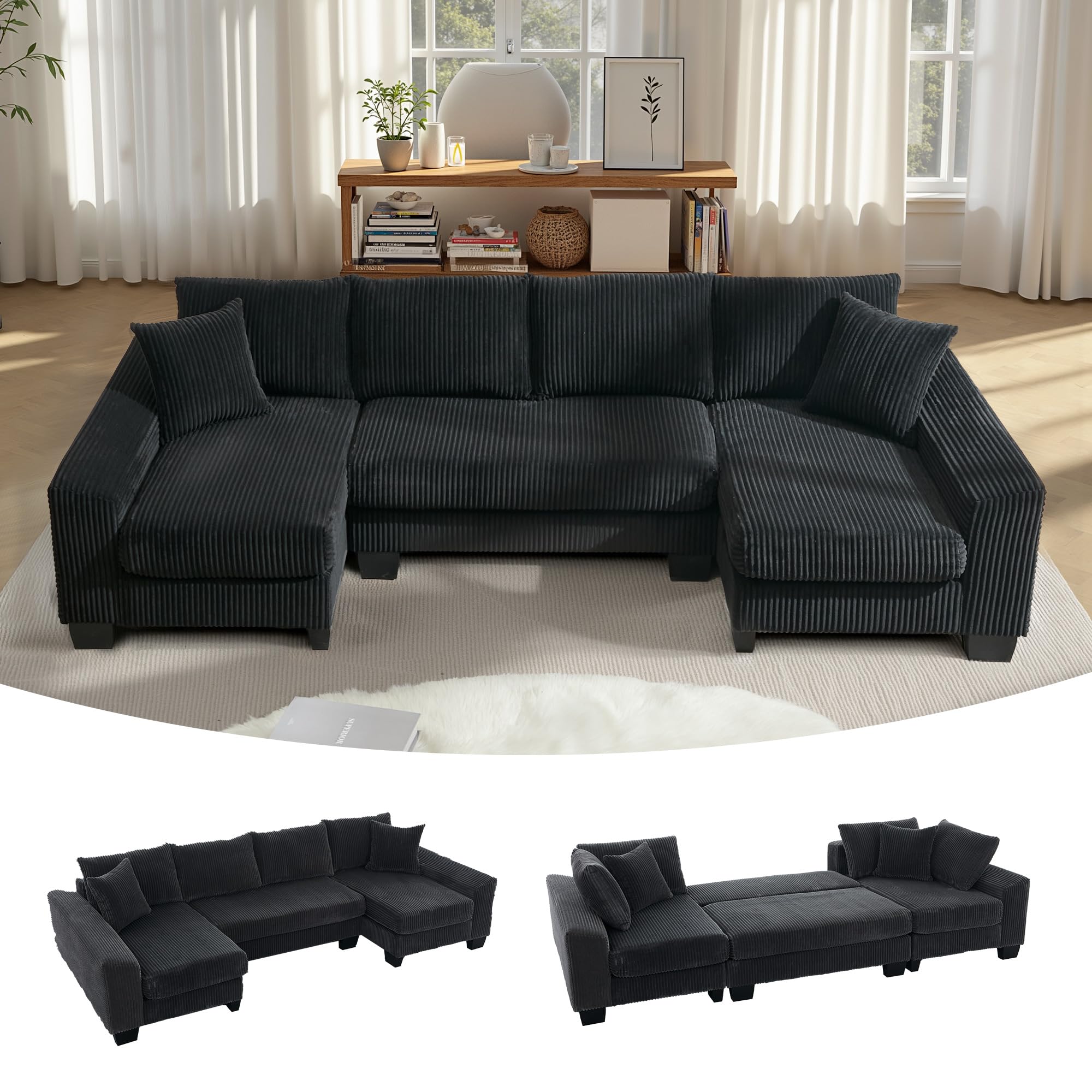 U-Shaped Modular Sectional Sofa with Pull-Out Bed