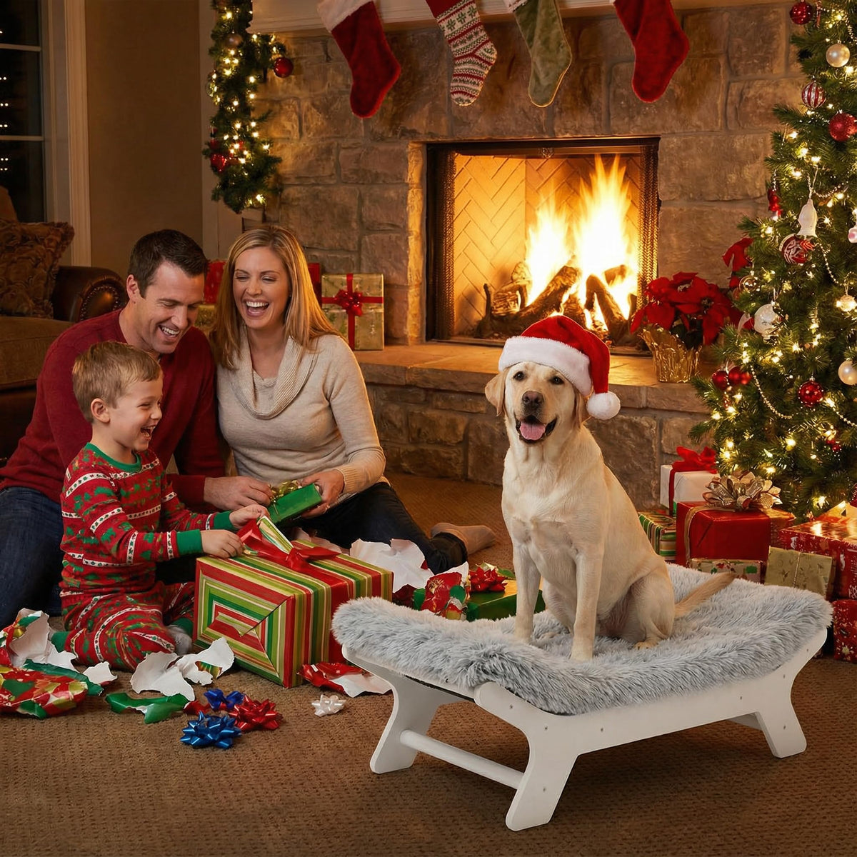 Elevated Dog Bed with Wooden Frame and Washable Mattress - XL