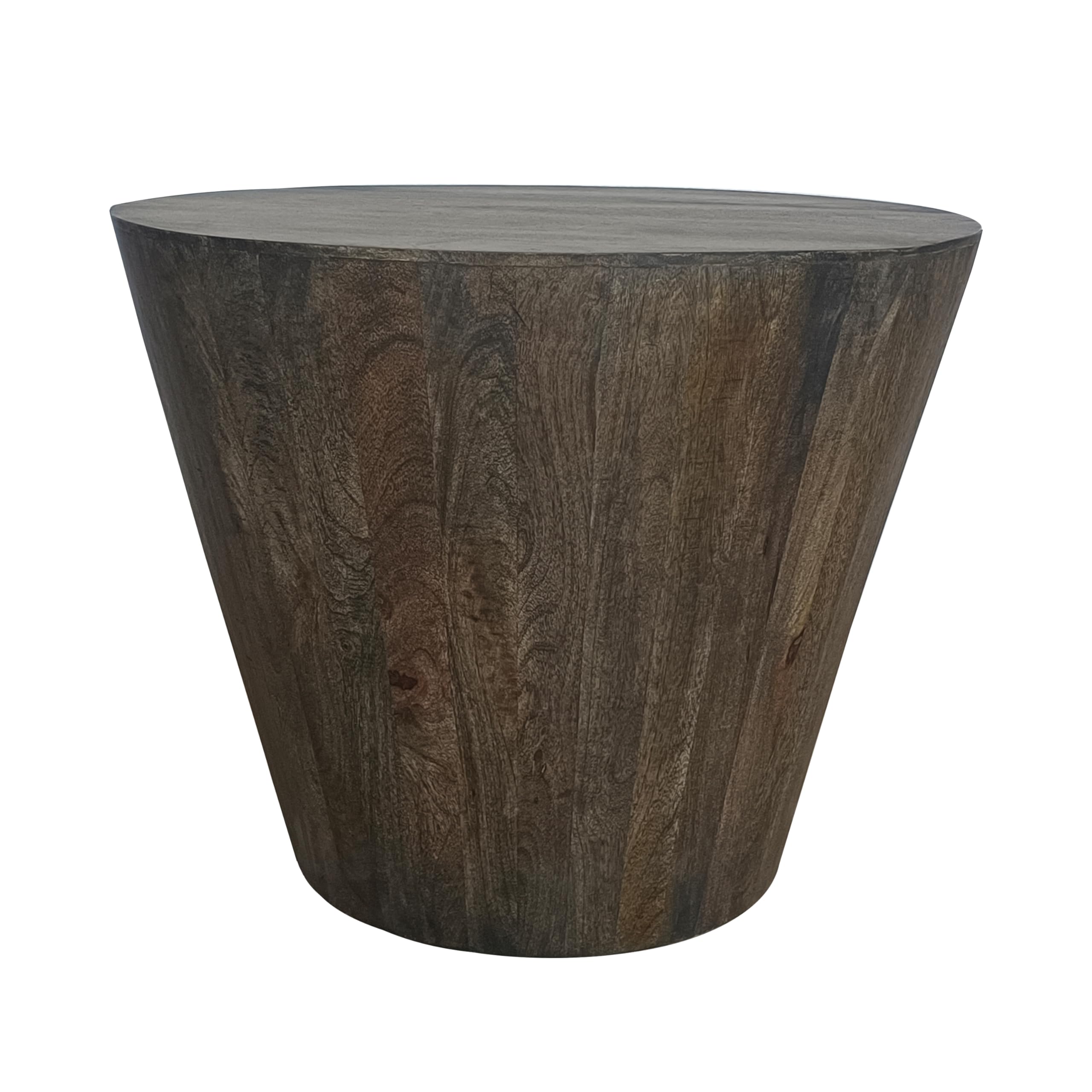 Round Drum Side Table Distressed Gray Mango Wood