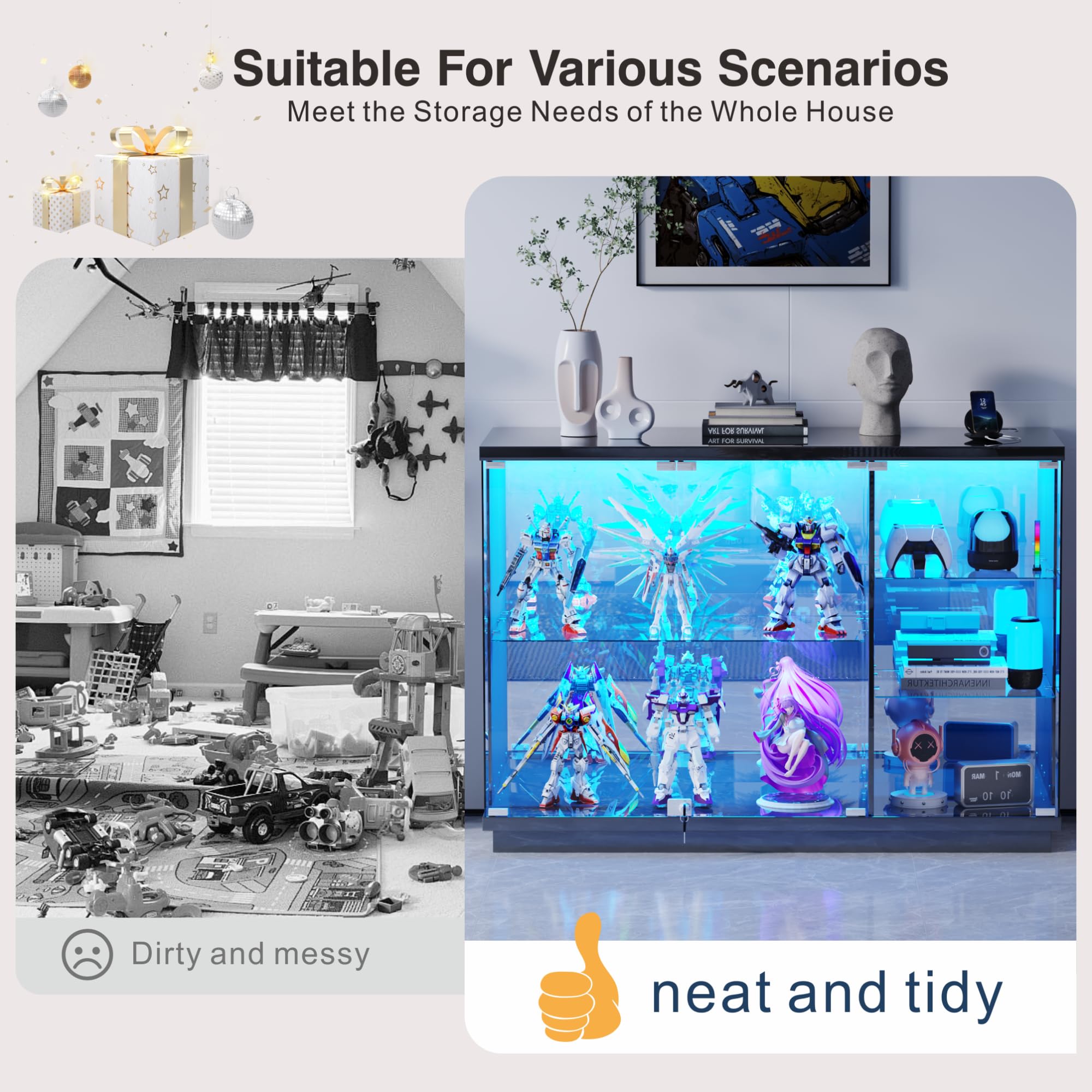 Glass Display Cabinet with LED Light and Human Body Sensor