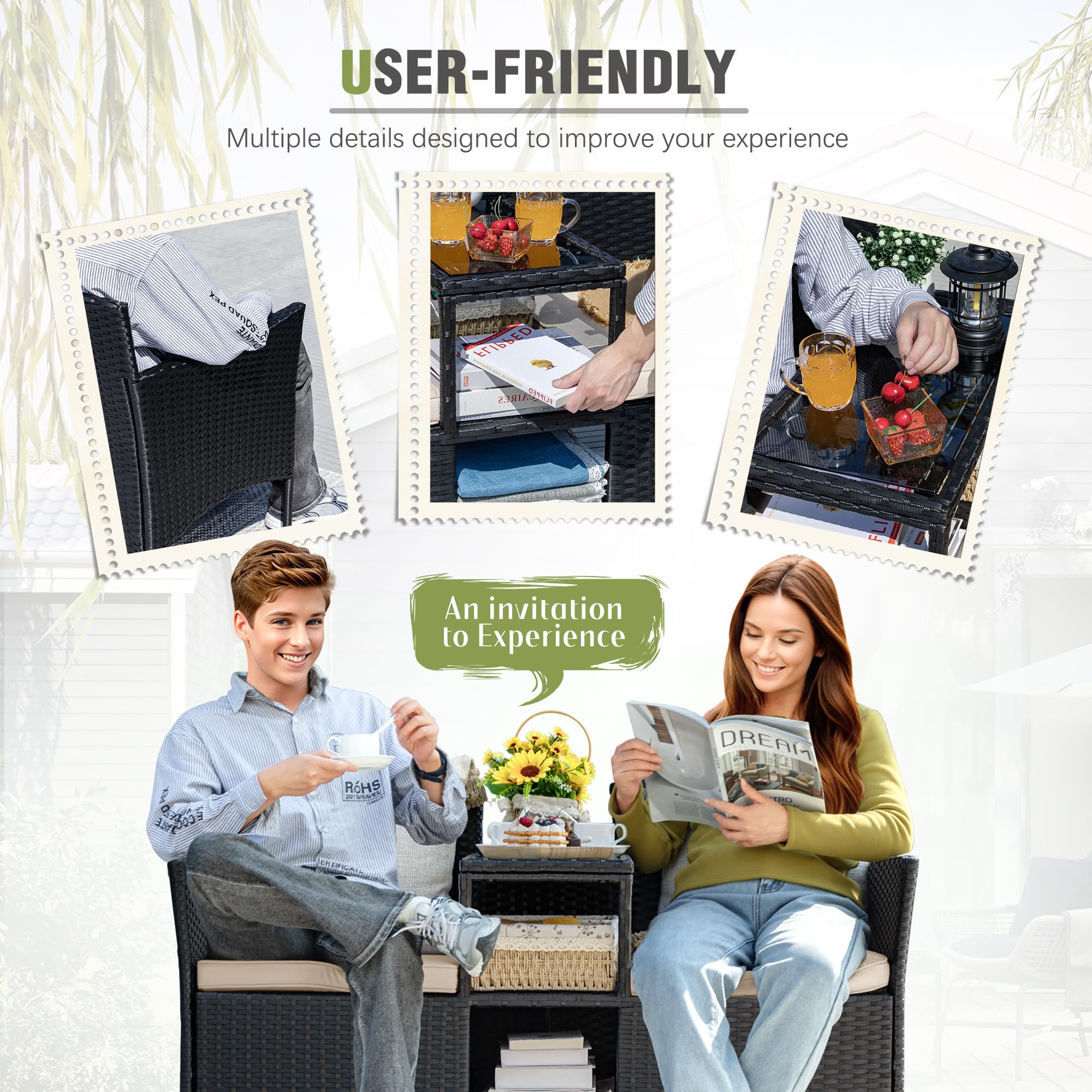 Patio Loveseat with Built-in Coffee Table