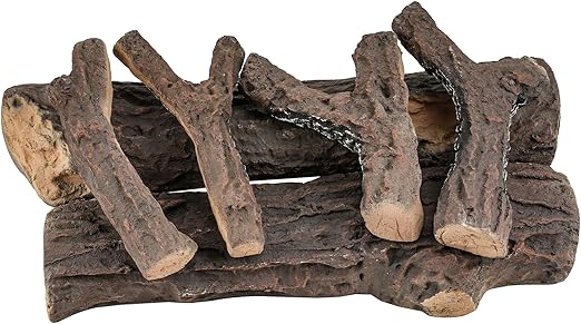 Large Ceramic Gas Fireplace Logs - 10 Piece Set