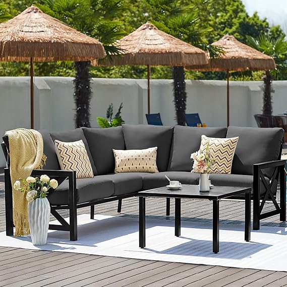 6-Piece Outdoor Patio Sectional Sofa Set with Cushions