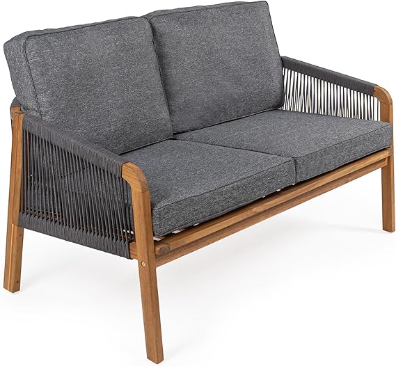 Arwen Roped Acacia Wood Outdoor Loveseat with Cushions