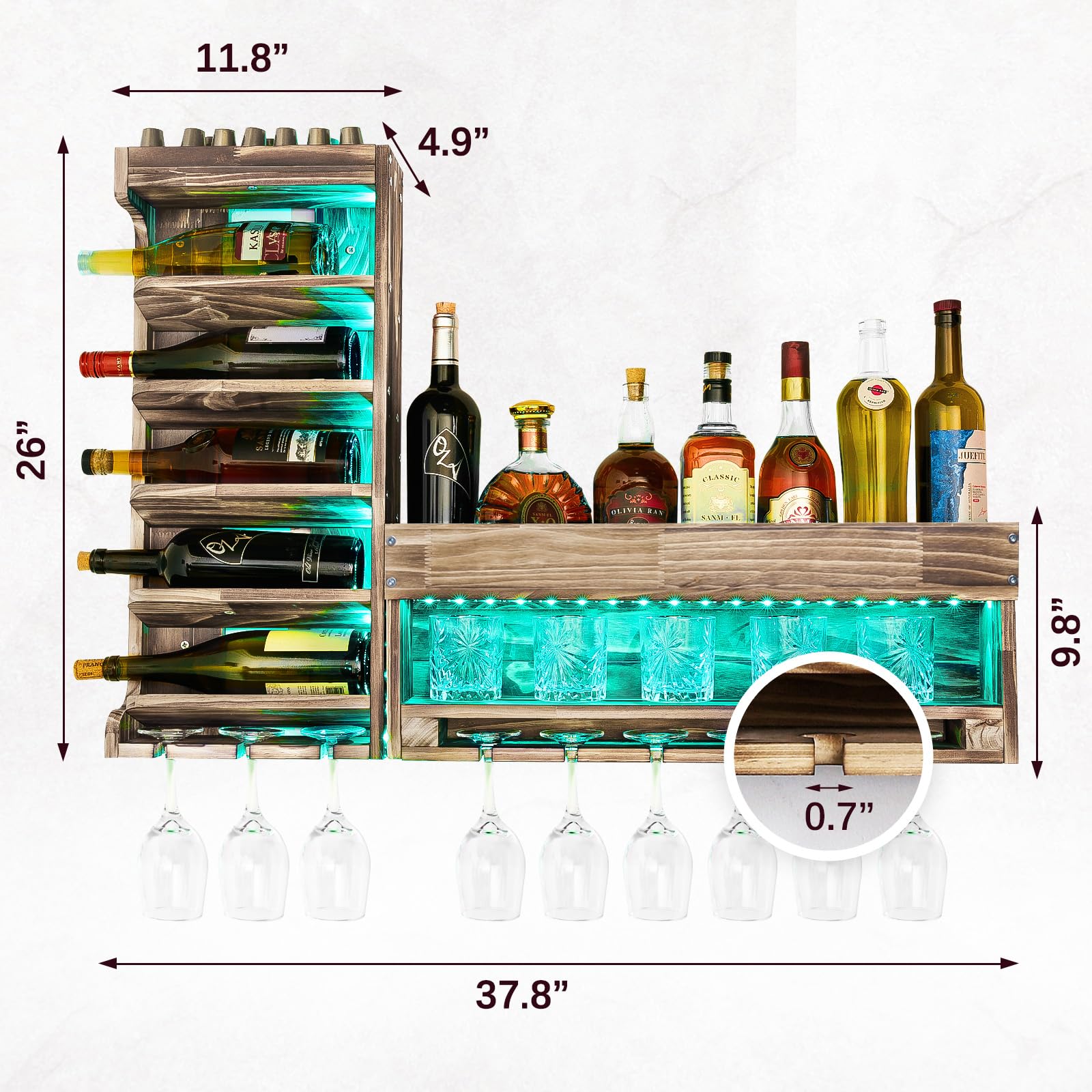 Wall Mounted Wine Rack with LED Light