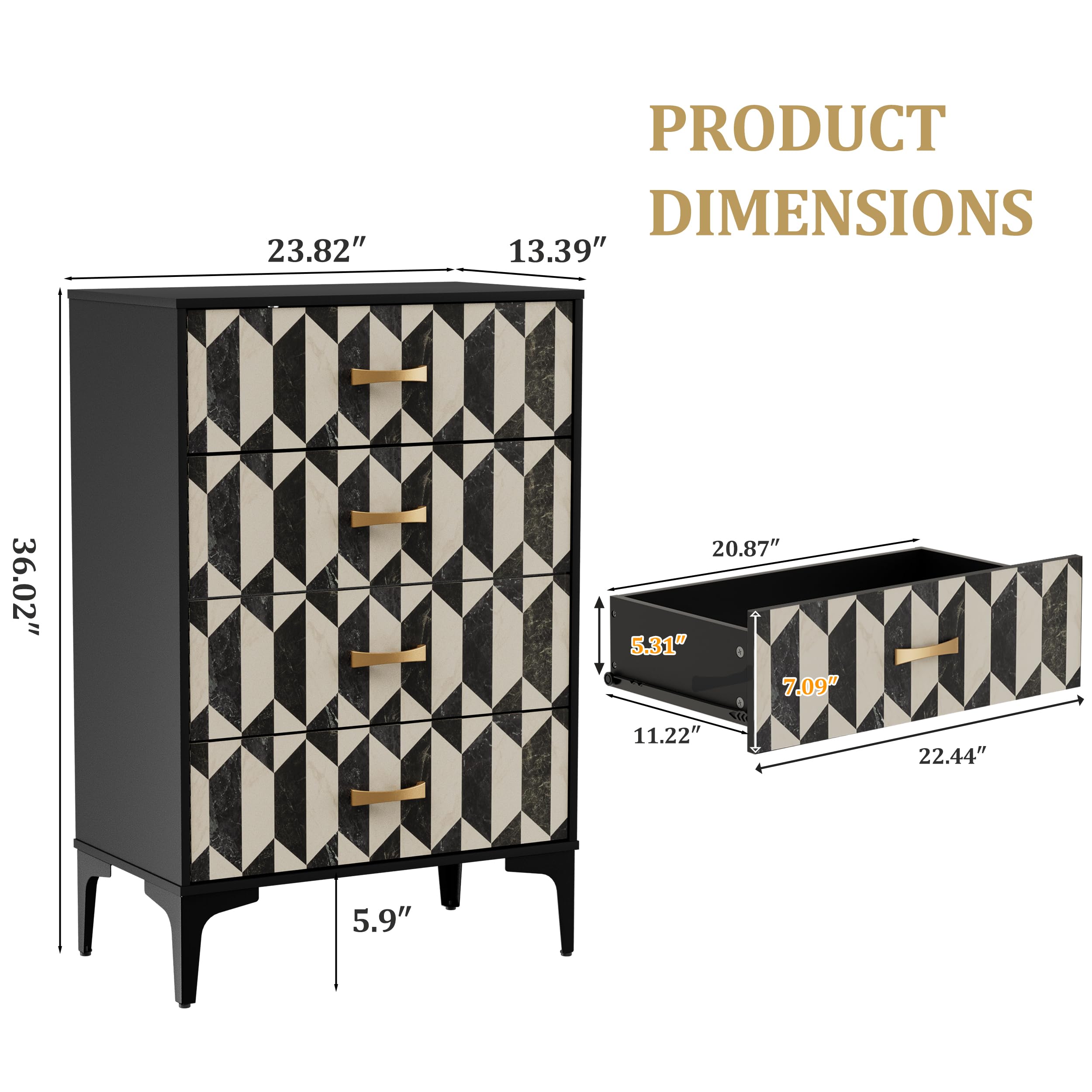Faux Marble 4-Drawer Dresser