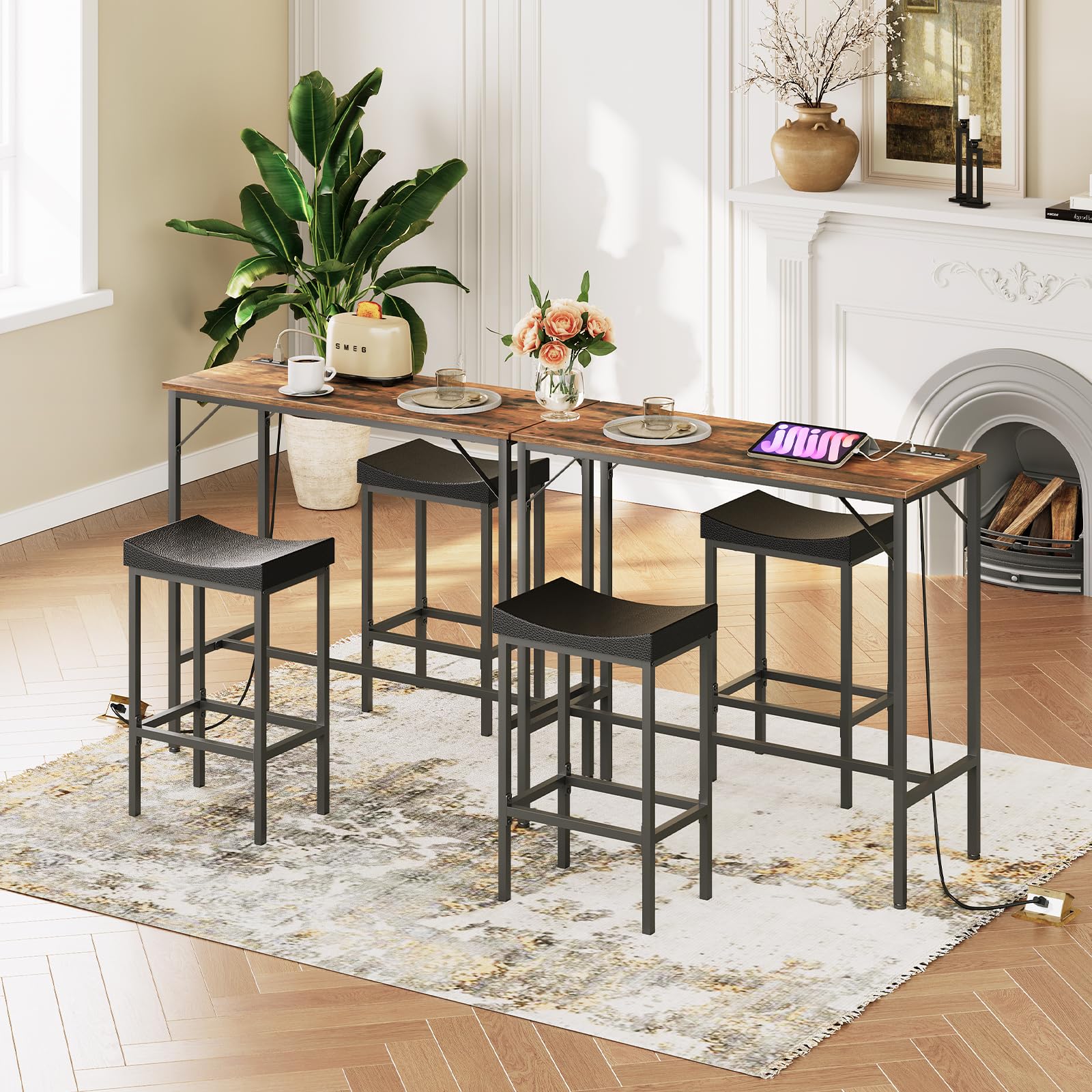 3-Piece Bar Table and Chairs Set with Charging Station