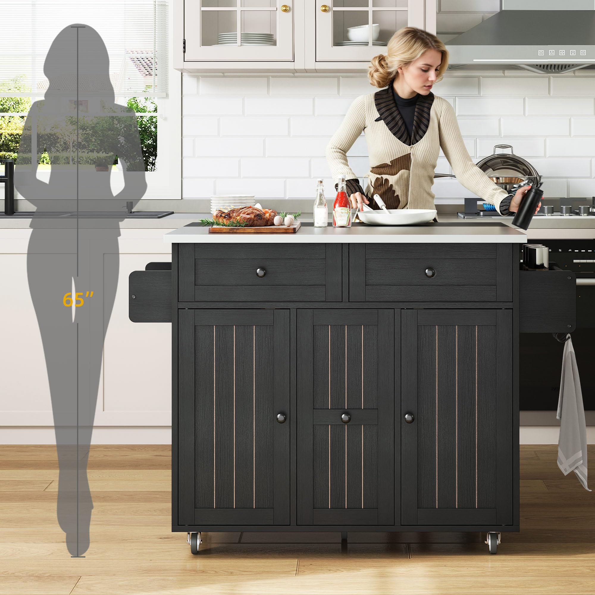 Kitchen Island Cart with Folding Drop Leaf