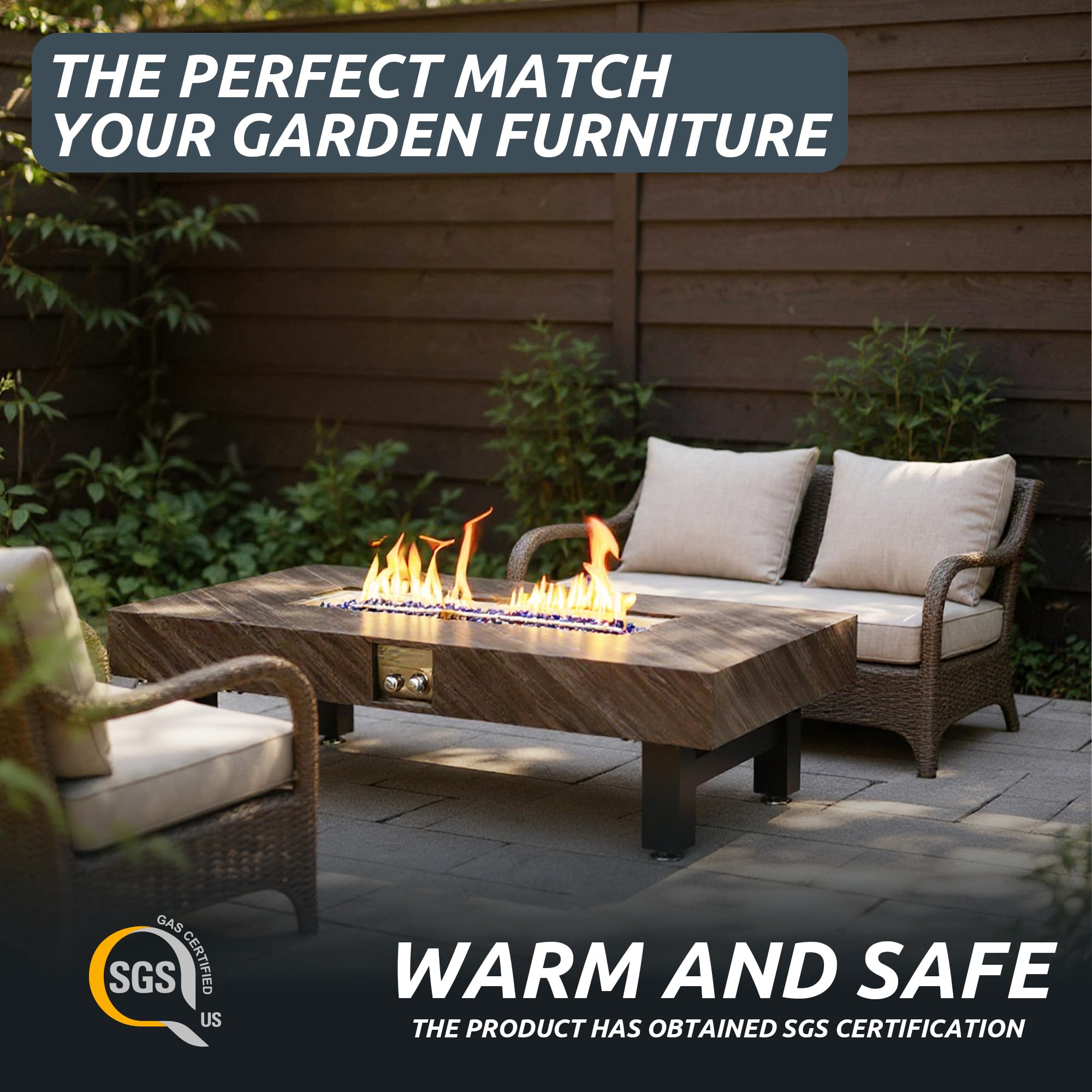 54" Rectangular Propane Fire Pit Table