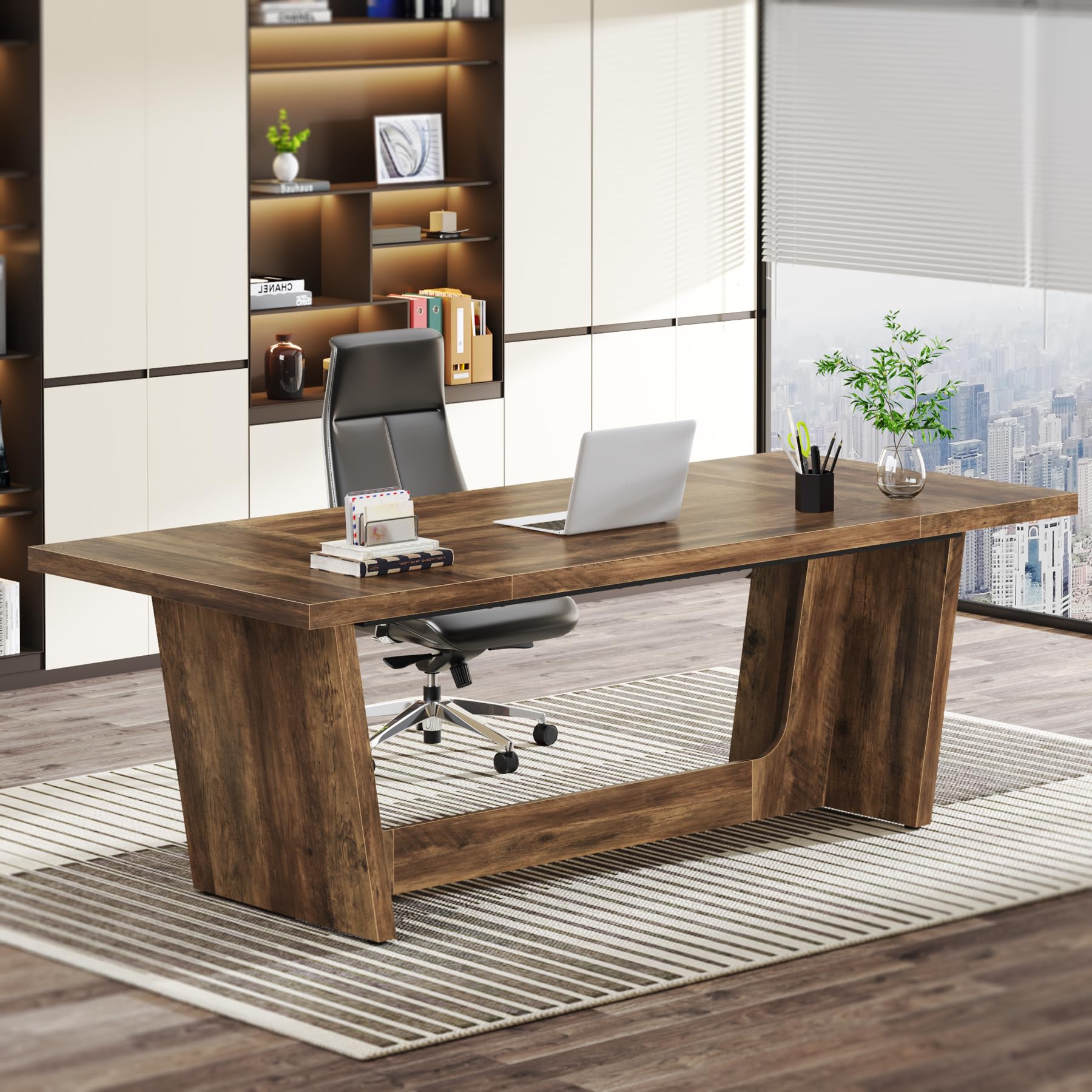 70.87-Inch Executive Desk with Wooden Pedestal