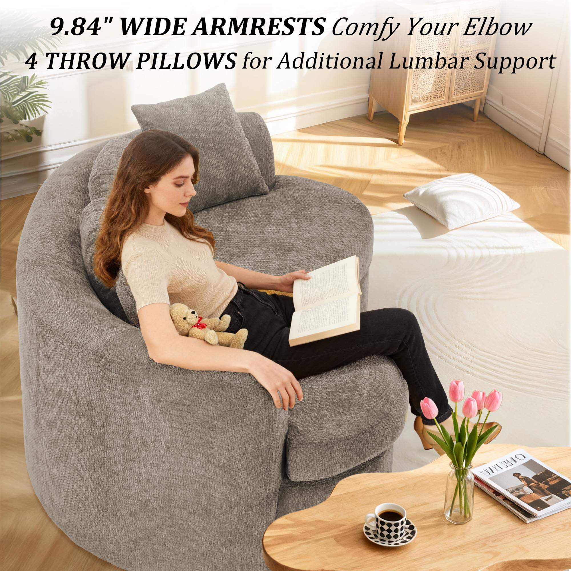 95" Modern Curved Chenille Cloud Sofa