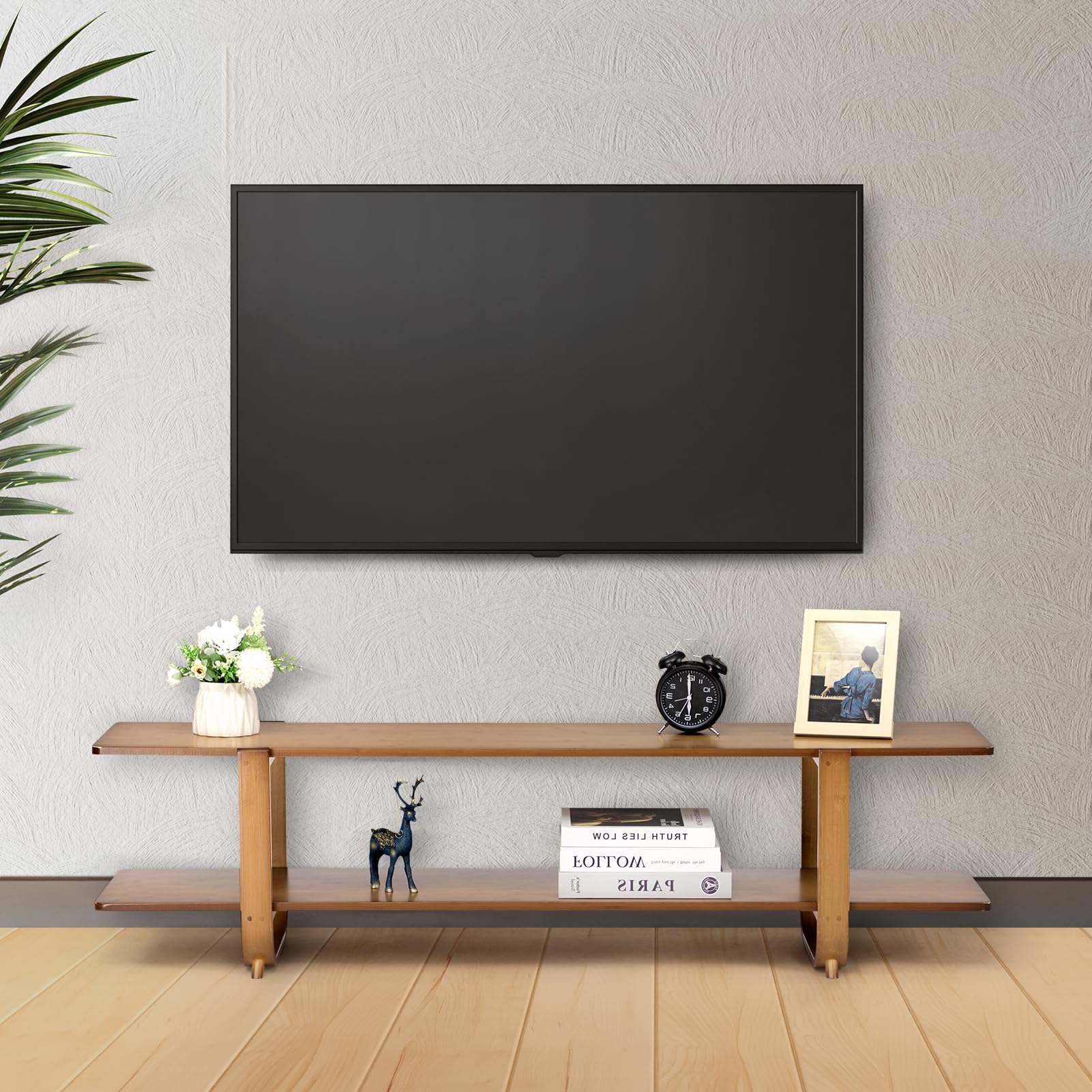 Bamboo TV Stand with Storage for TVs up to 65 Inches