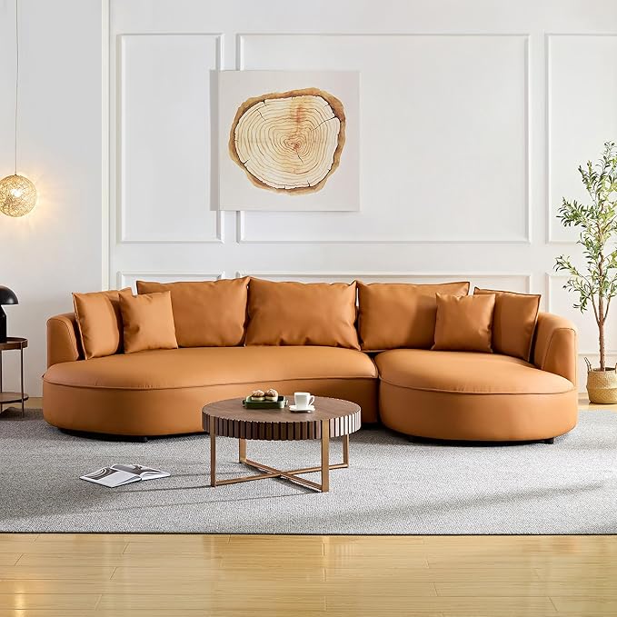 Curved Boucle Sectional Sofa with Right Chaise - Yellow