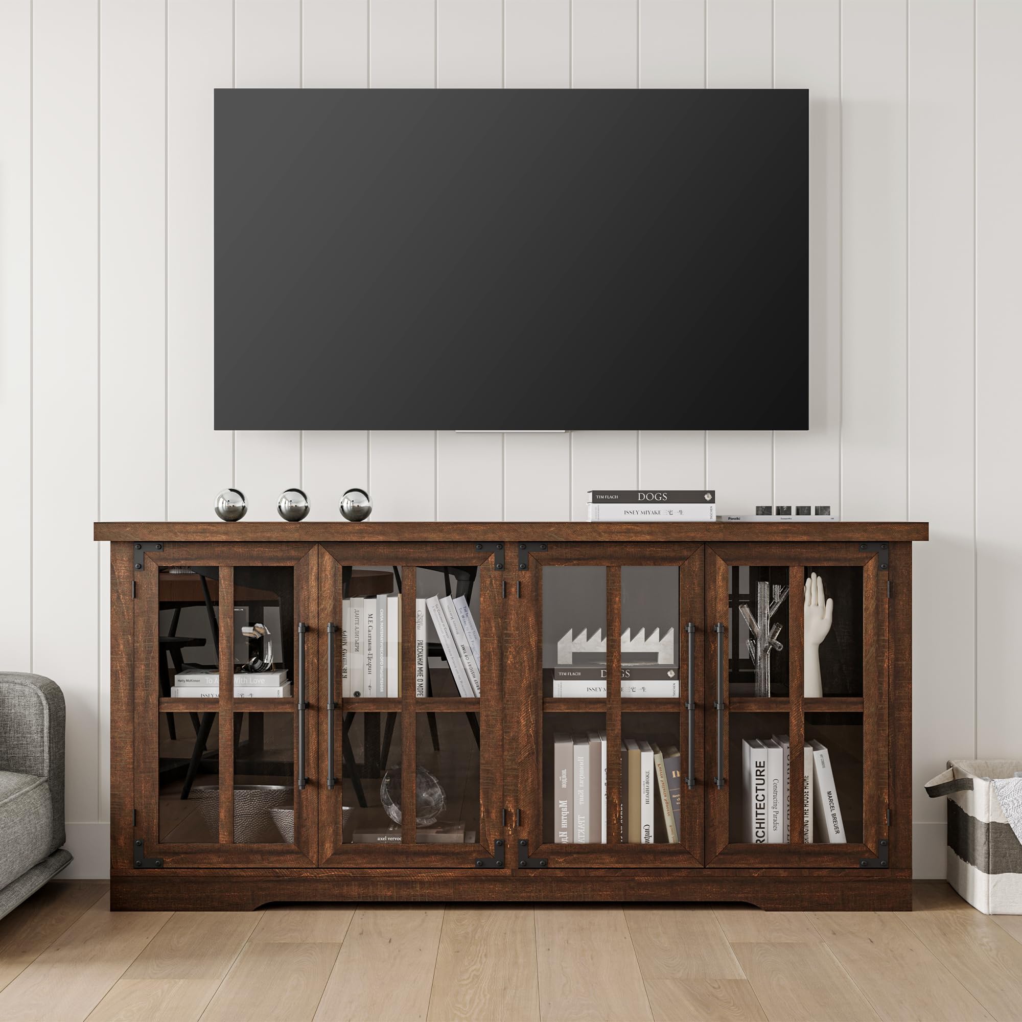 63" Farmhouse Buffet Sideboard Cabinet with Glass Door