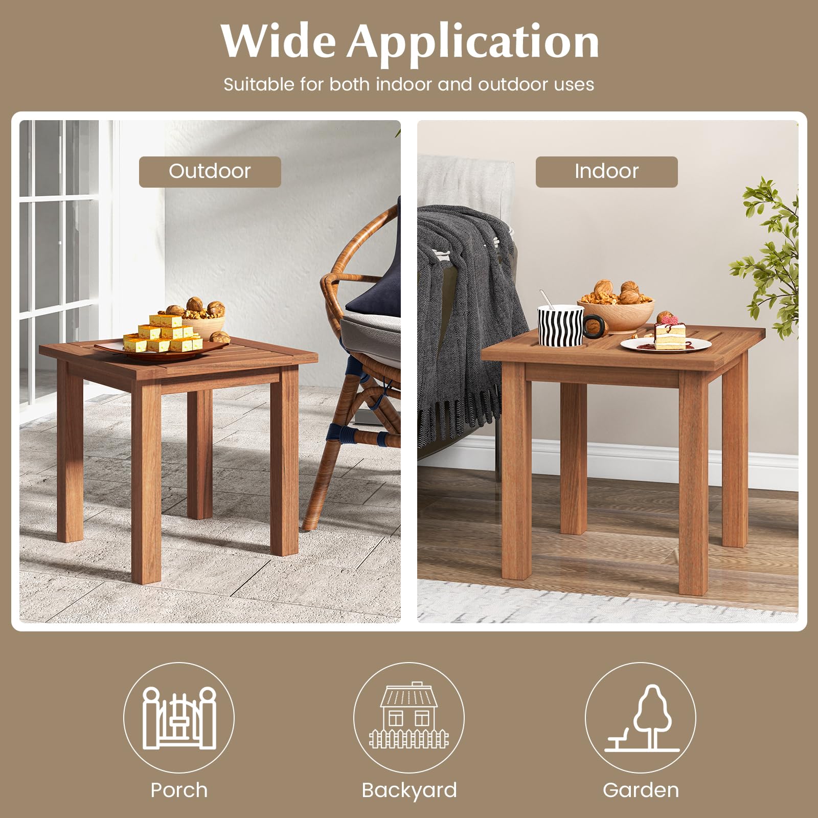 17.5 Inch Square Hardwood Outdoor Side Table