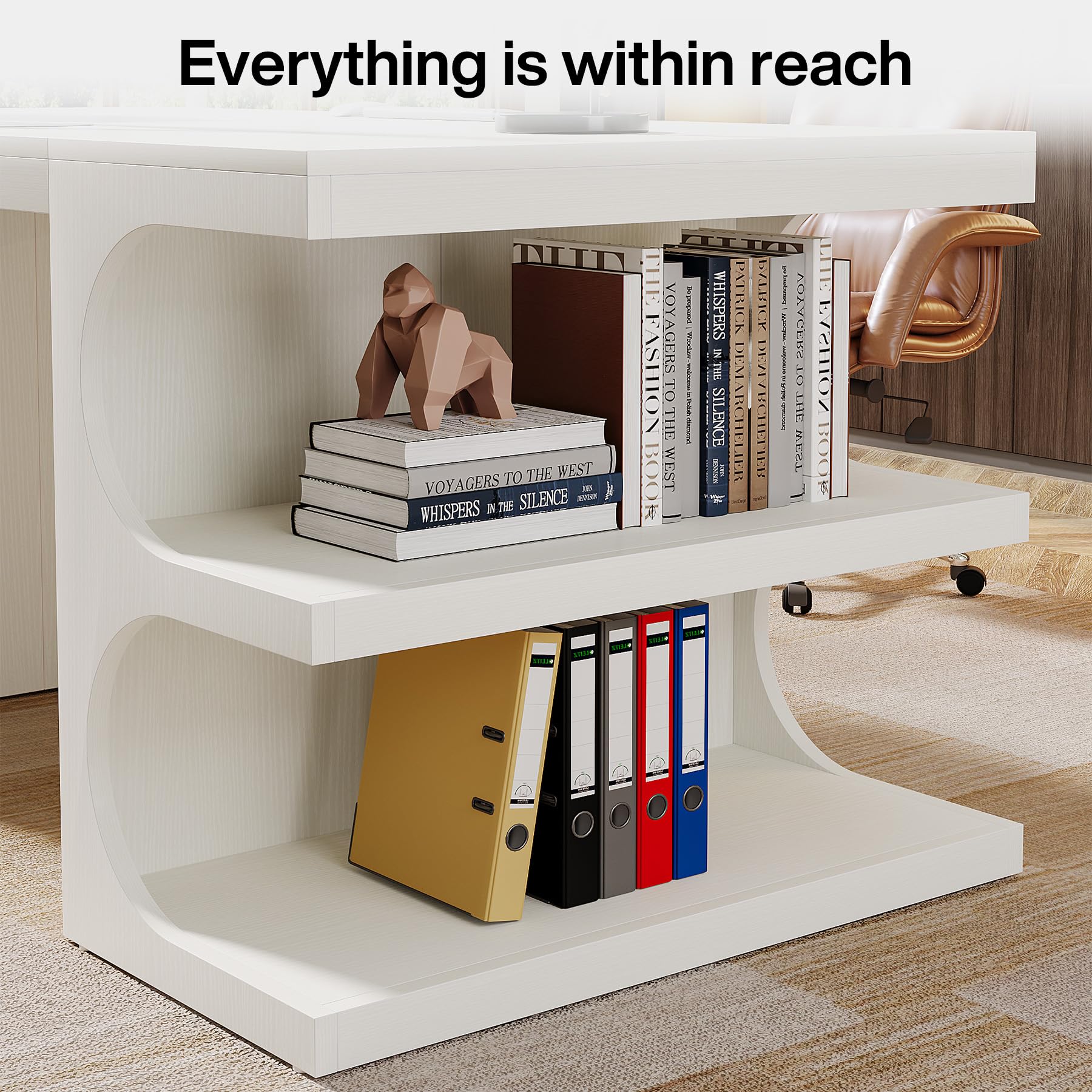 Modern Executive Office Desk 63-Inch with Storage Shelves