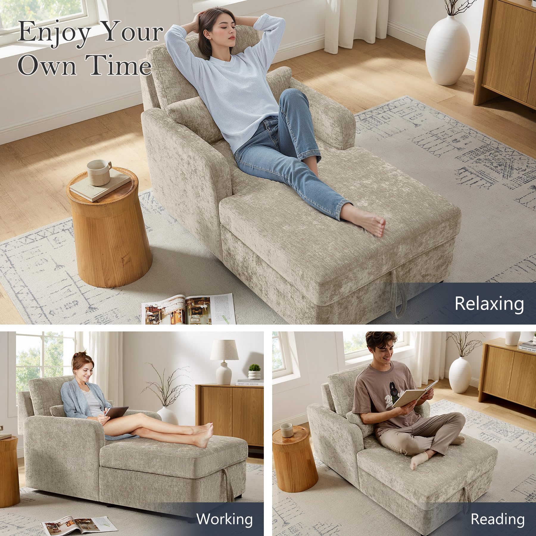 Adjustable Chaise Lounge Chair with Storage